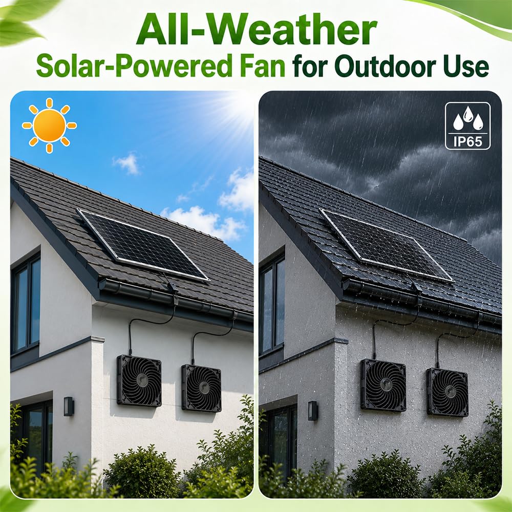Solar Ventilator Gewächshaus, 16W Solarlüfter Gartenhaus mit DC Doppelventilator, Ventilator Solarbetrieben mit Saugnapf und Haken für Kleine Hühnerställe, Fenster Auspuff, Gewächshaus Zubehör