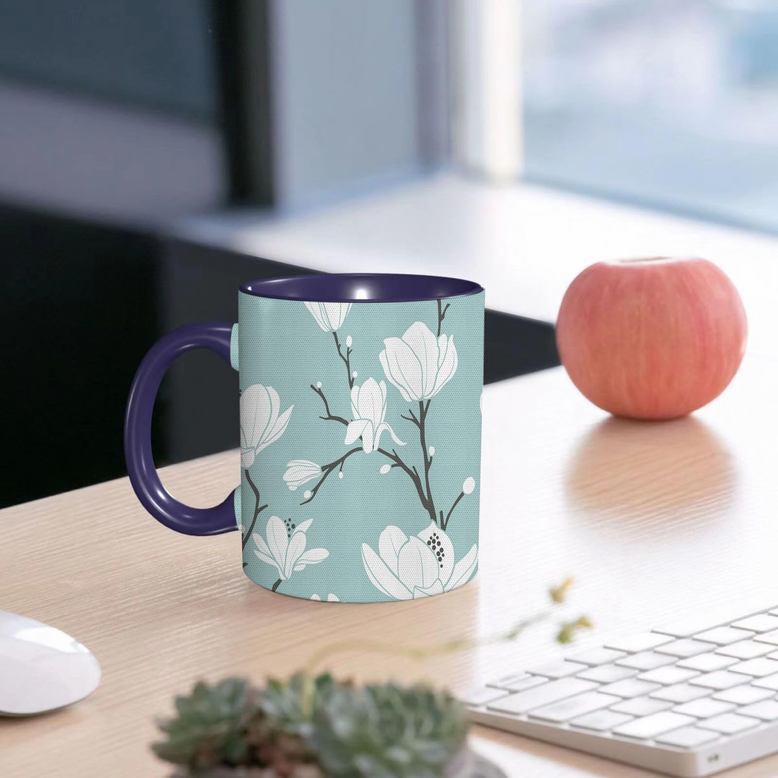 Taza Divertida De Cerámica De 14 Onzas,Flor Botánica Floral Flor Flor Ed Tema Natural Ramas Patrón.R Imprimir,apta Para Lavavajillas, Regalos De Computadora,regalos Geek Para Hombres, Taza De Ciencia