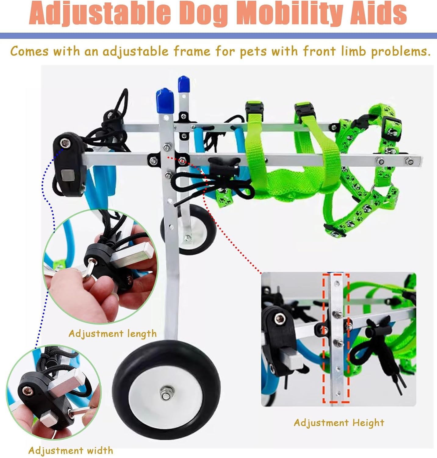 Dog Wheelchair, 4-Wheel Full Support for Small Dogs, Adjustable Walker Cart for Injured Dogs, Limited Mobility Aid for Exercise and Rehabilitation