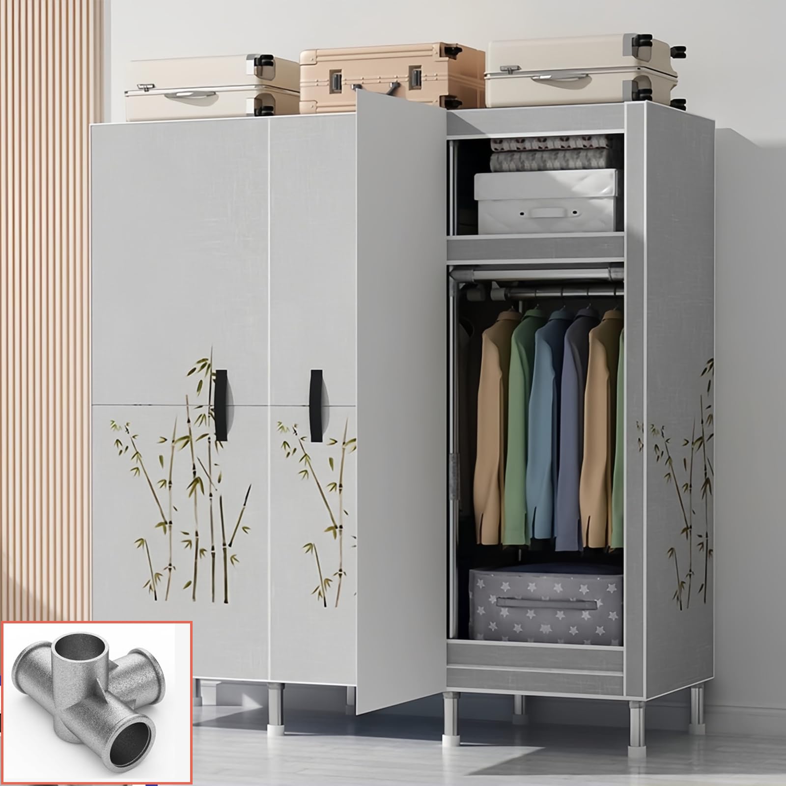 Kleiderschrank, Stoffkleiderschrank, Stoffschrank Mit Kleiderstange Stabil, Wardrobe Closet 205x45x170 cm, Faltschrank Magnetische Tür, Kleidung Schrank Für Schlafzimmer, Ankleidezimmer