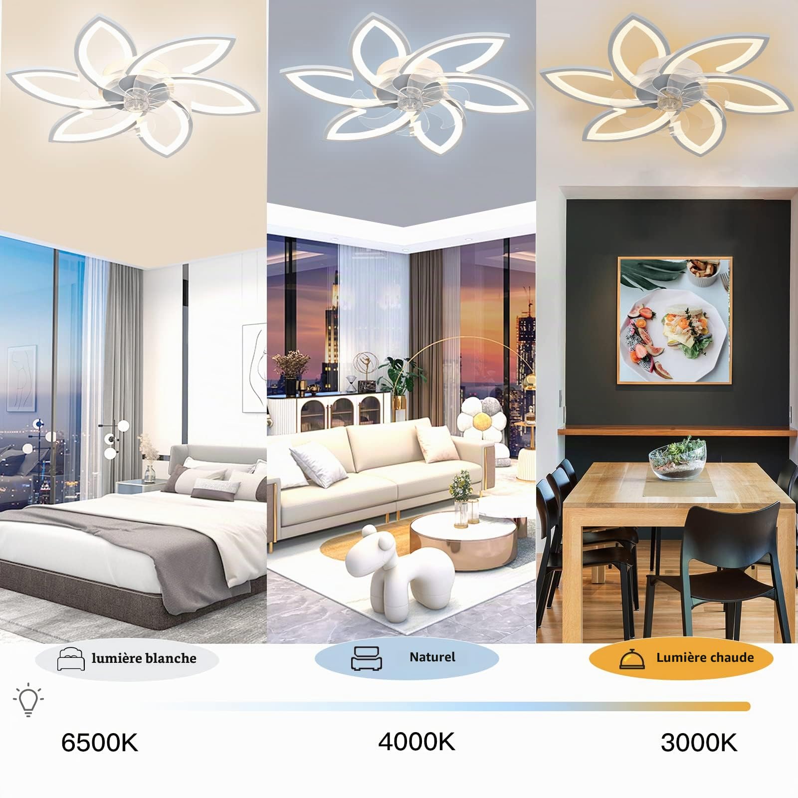 Wildcat Ventilateur de Plafond avec Éclairage Silencieux Moderne Led avec Télécommande Minuterie Forme de Fleur Design Ventilateur Plafonnier pour Chambre Cuisine (78CM)