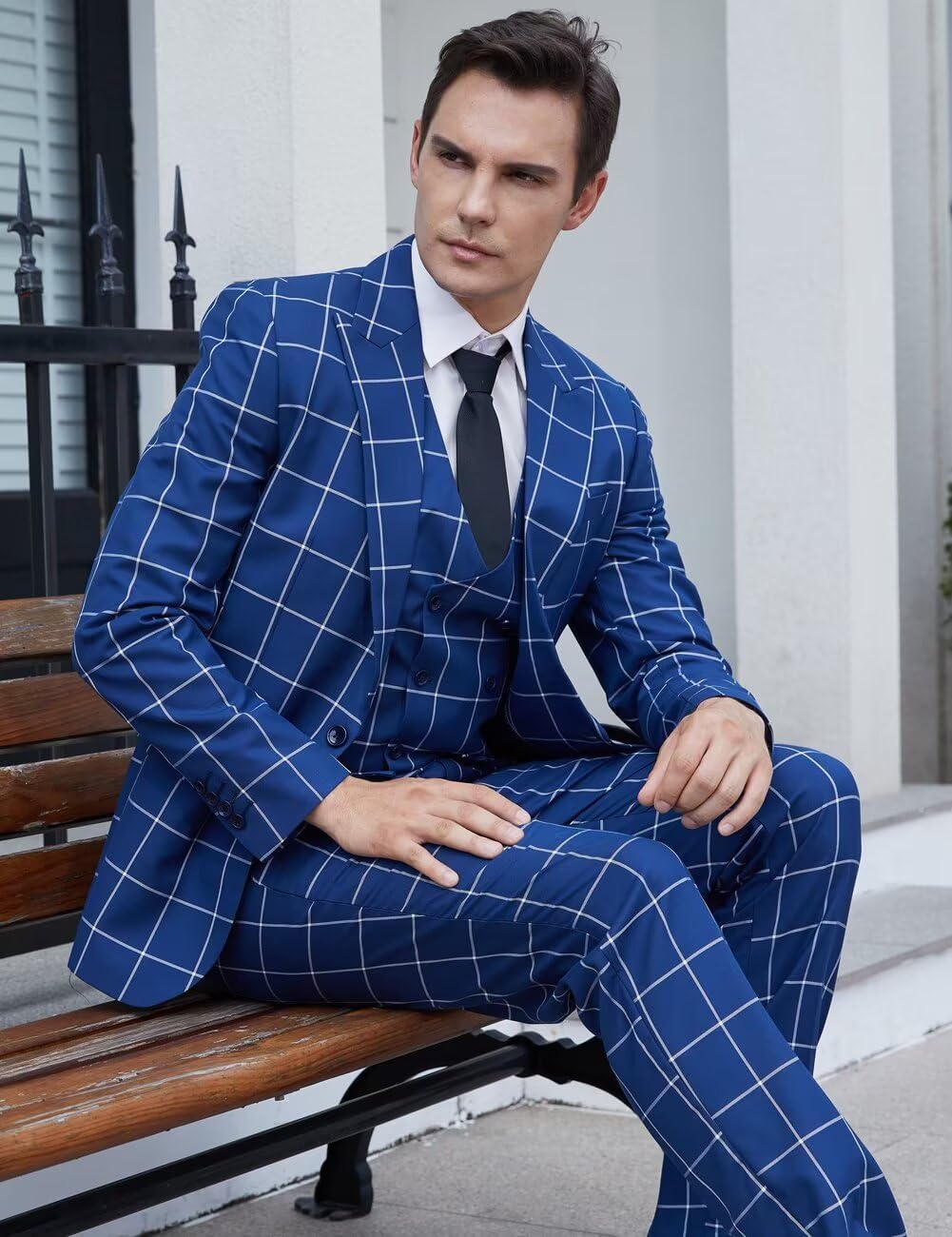 Wangyue Mens Suit Slim Fit 3 Piece Plaid Suits for Men Wedding Checked Prom Tuxedo Formal Business Dress Dinner Party