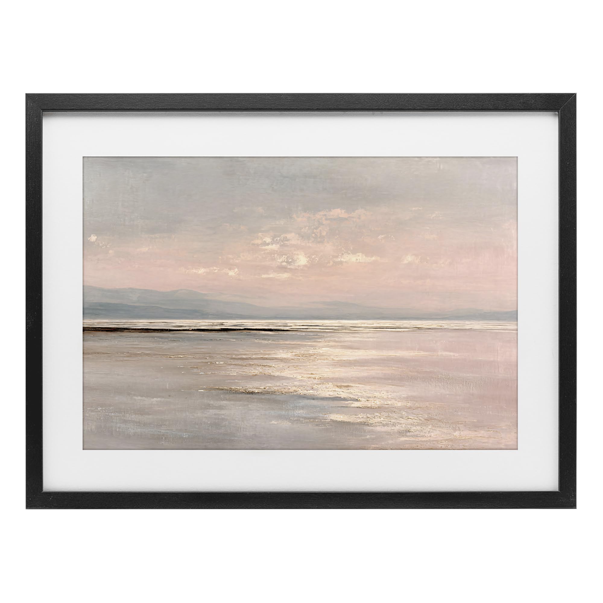 Stupell Industries Midnight Black (Textured) 'Vast Blush Seascape'| Framed Print Under Glass