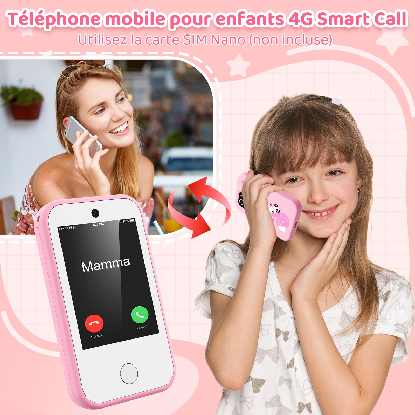 Téléphone Portable 4G pour Enfants Smartphone avec Double caméra écran Tactile de 2,8 Pouces Jouet éducatif pour garçons et Filles de 3, 4, 5, 6, 7, 8, 9 Ans Cadeau d'anniversaire Renard Rose