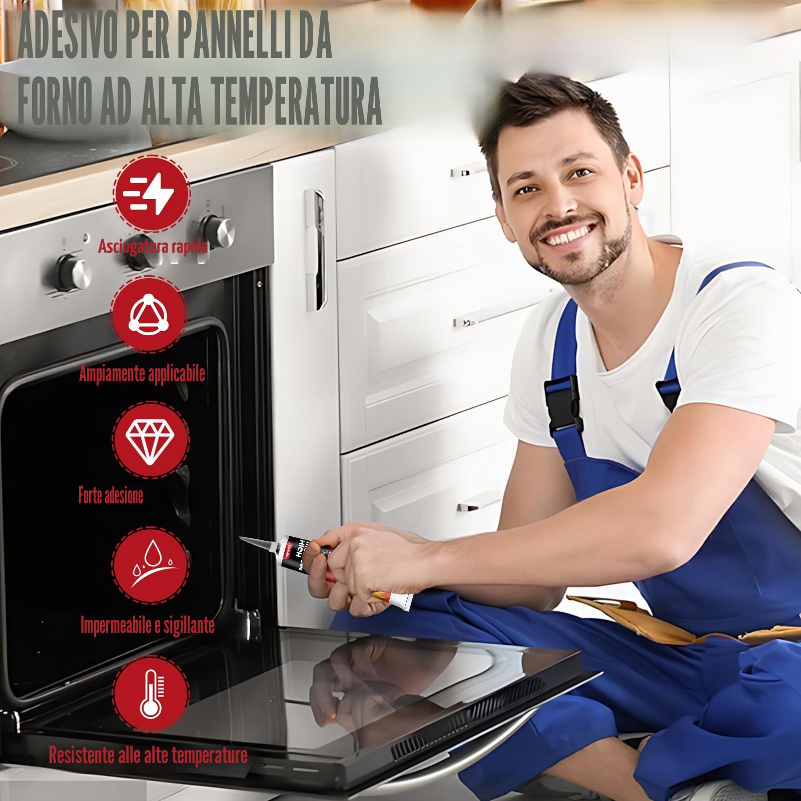 Colla refrattaria, colla ad alta temperatura, silicone ad alta temperatura, adatta per forni e caminetti, resistente alle intemperie e impermeabilizzazione perfetta, 100 ml, nero