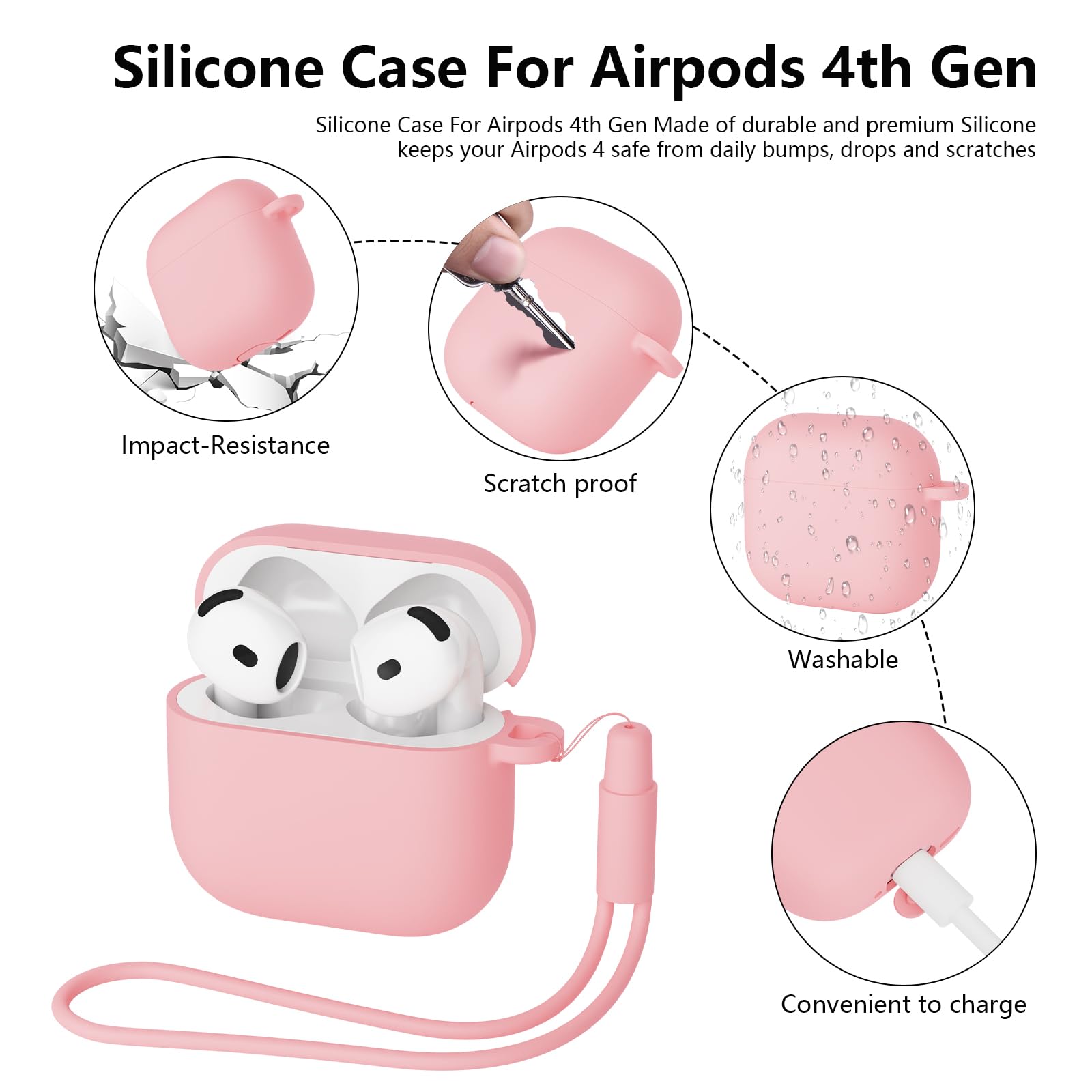 2PCS Mocarheri Custodia Case Compatibile con AirPods 4 2024, Case Cover Protettiva in Morbido Silicone per AirPods 4ª Generazione, LED Anteriore Visibile, (Rosa+Nero) - 4