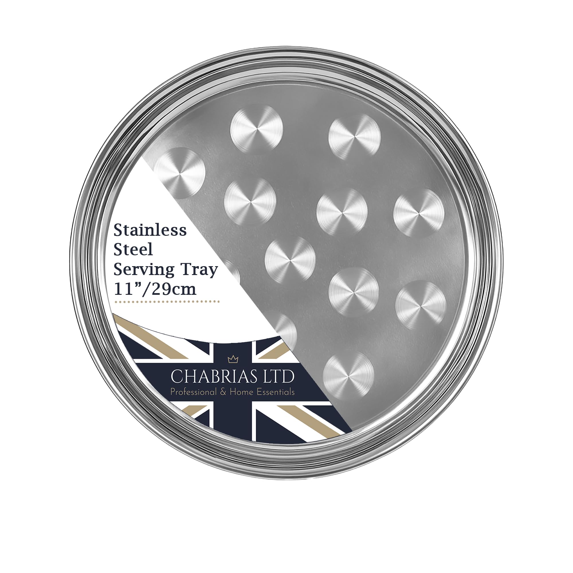 Concept4u Silver Stainless Steel Round 30Cm Serving Food Dish Thali Indian Balti Dinner Plate Party Restaurant Bar Waiters Cocktail Drink Mess Tray