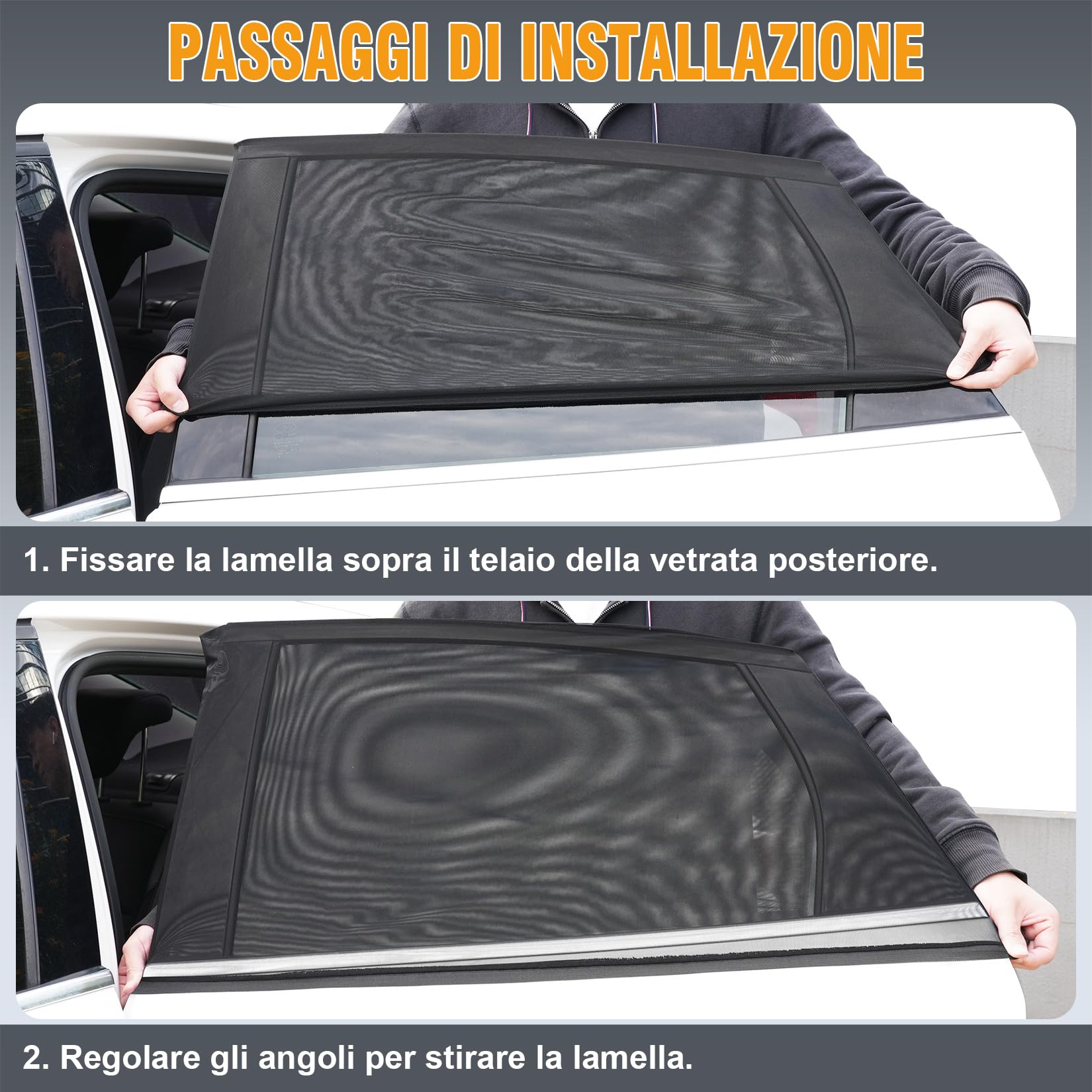 Tendine Parasole Auto Bambini,Oscuranti Misura Universale Senza Ventose Esterne Protezione Neonati da Raggi UV Autoaderente Automatica Kit Finestrini Posteriori (L)