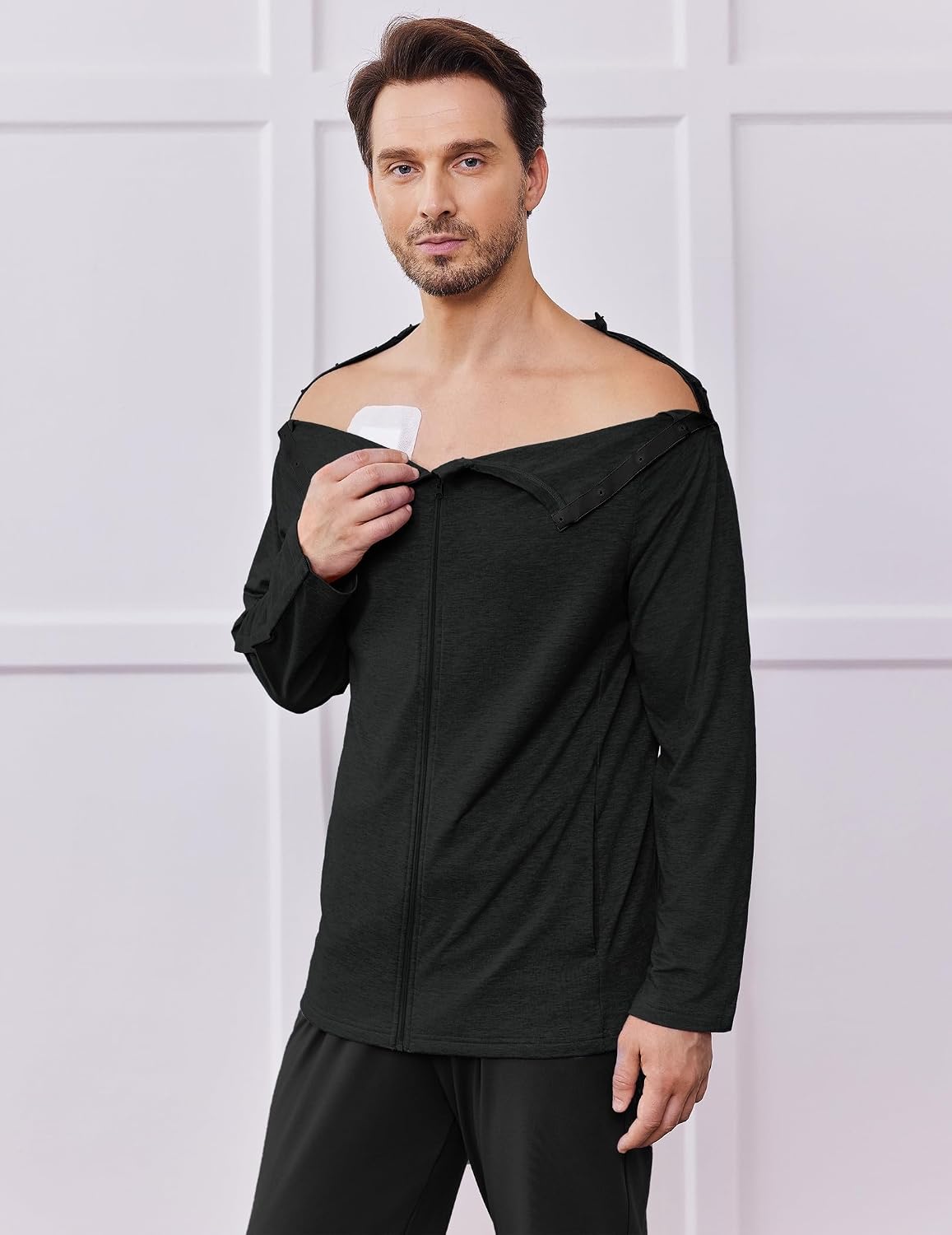 Deyeek Men's Front Zip Post Shoulder Surgery Adaptive Shirt image 2