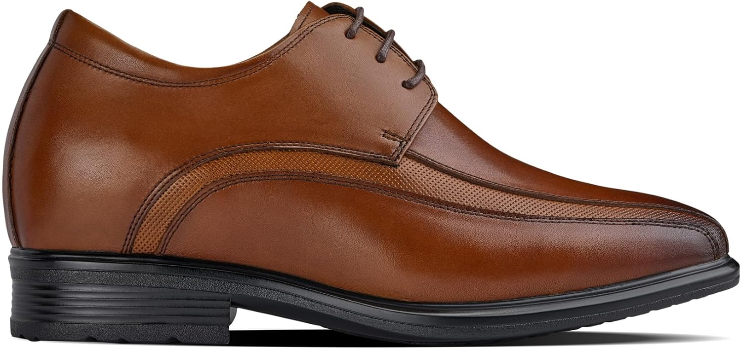 CALTO Men's Invisible Height Increasing Elevator Oxfords Shoes - Brown Leather Lace-up Dress Derby - 3 Inches Taller - G60126B - Size 10 D(M) US - Image 4