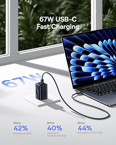 Miniatura 2 de Baseus PICOGO - Cargador USB C de 67 W, bloque de carga rápida de 3 puertos más pequeño con enchufe plegable, PDPPS para MacBook AirPro, iPhone