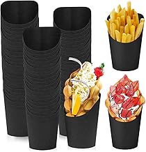 50 Pcs Disposable French Fries Cup, 14oz Snacks Kraft Paper Cups Waffle Snacks Holders Ice Cream Food Trays Paper Cones Take- Out Party Frozen Dessert Supplies for Party Food Buffets (Black)