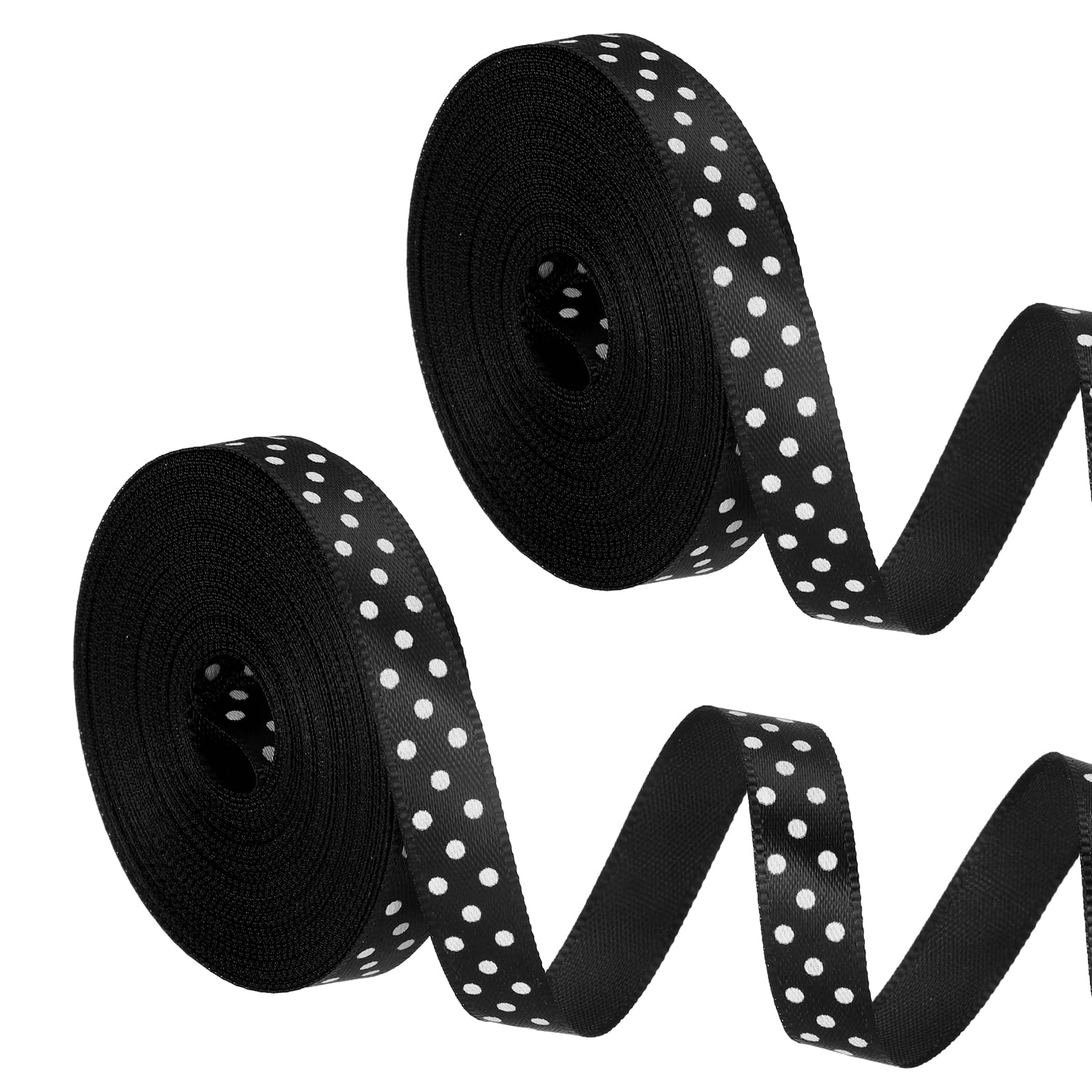 PATIKIL Polka Dots Grosgrain Ribbon (1cm x 9m, Black)(2Roll) Fabric Ribbons Bow Decoration with White Polka Dots, Suit for Flower Bouquet/Gift Wrapping/Party Decor/Bows Making