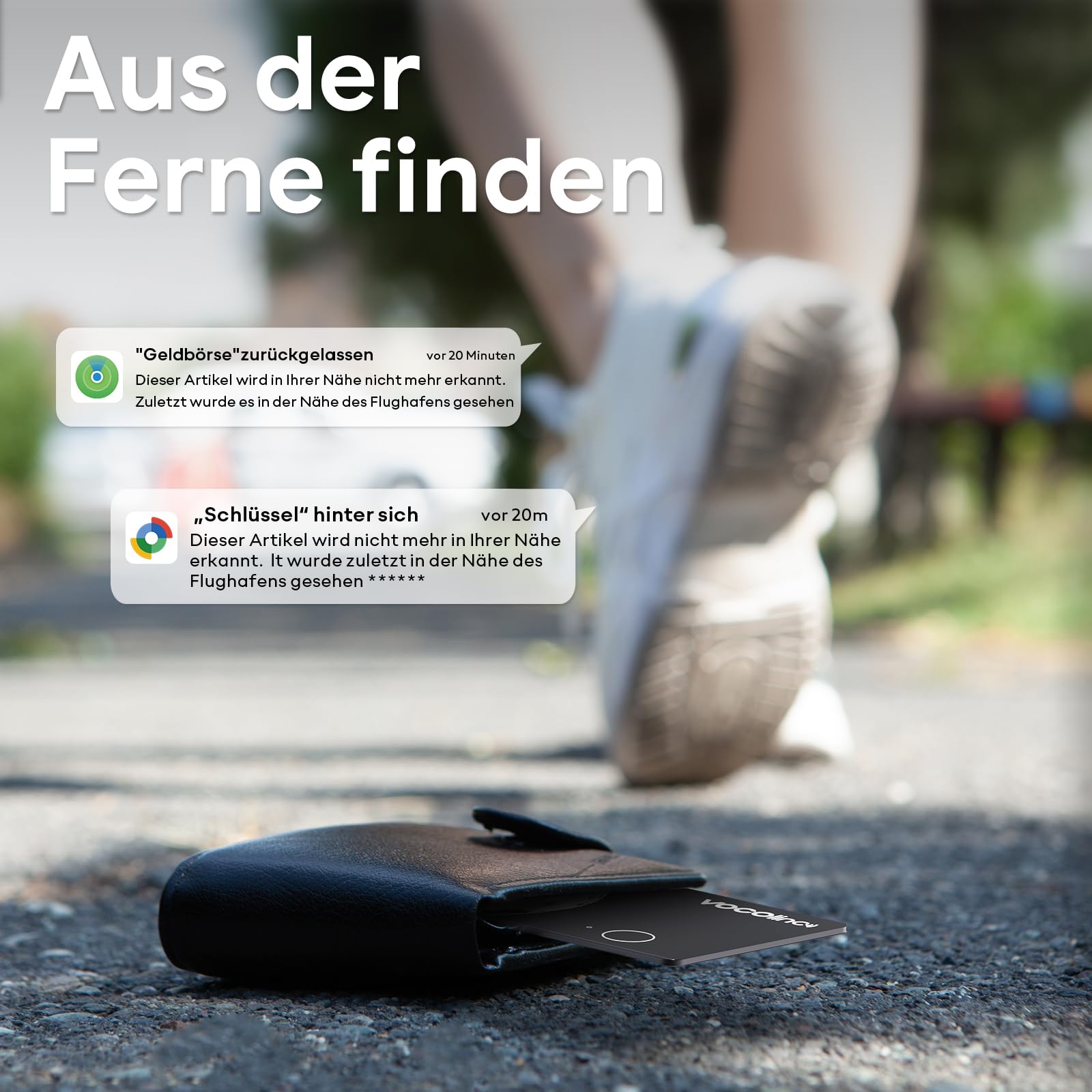 VOCOlinc Dual System Air Tag Card 2er Pack, Wiederaufladbar Wallet Tracker Karte Kompatibel mit Android Google Mein Gerät Finden or iOS Apple Wo ist? App, Bluetooth Finder für Gepäck/Taschen/Koffer
