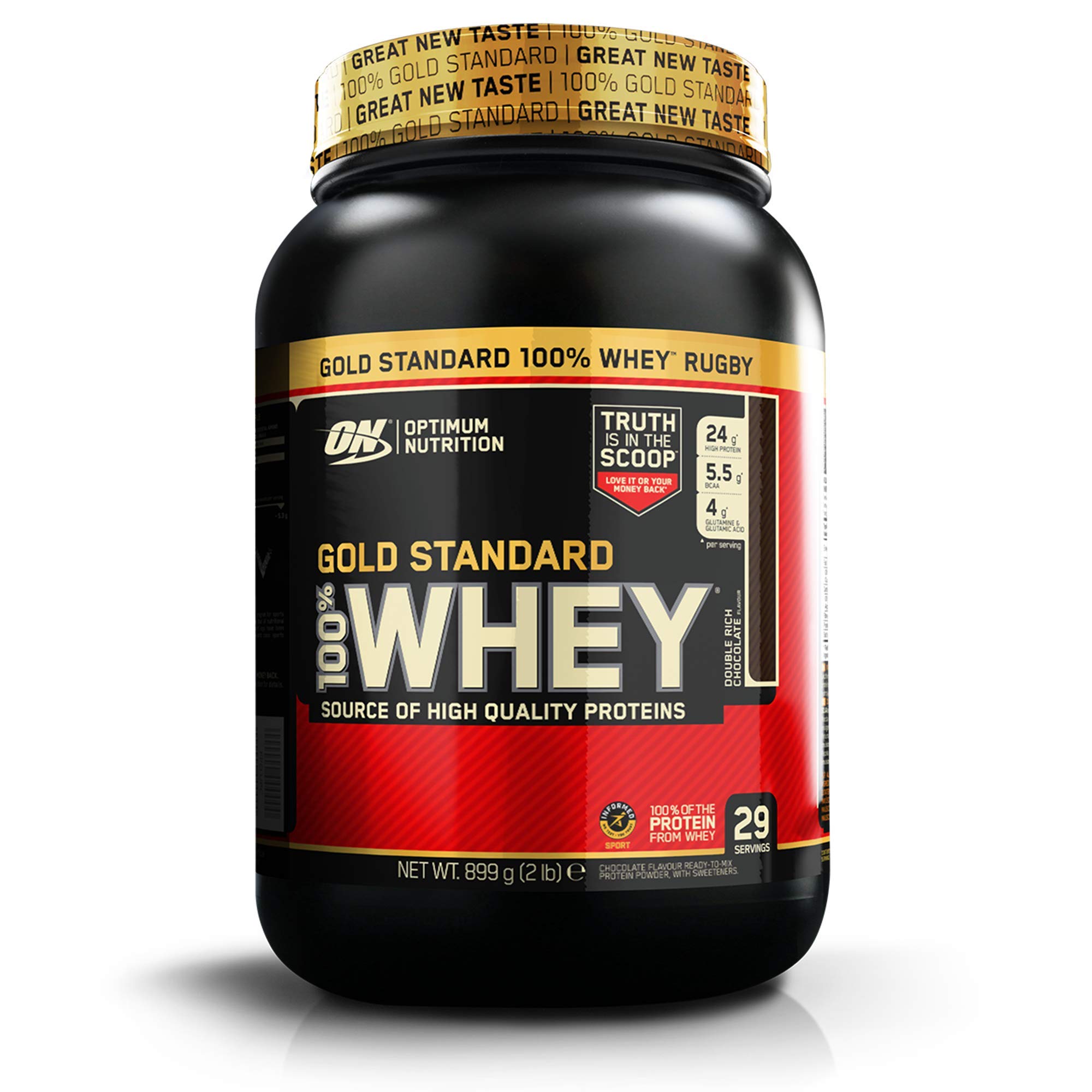 Optimum Nutrition Gold Standard Whey Protein Powder Muscle Building Supplements with Glutamine and Amino Acids, Double Rich Chocolate, 29 Servings, 900 g, Packaging May Vary