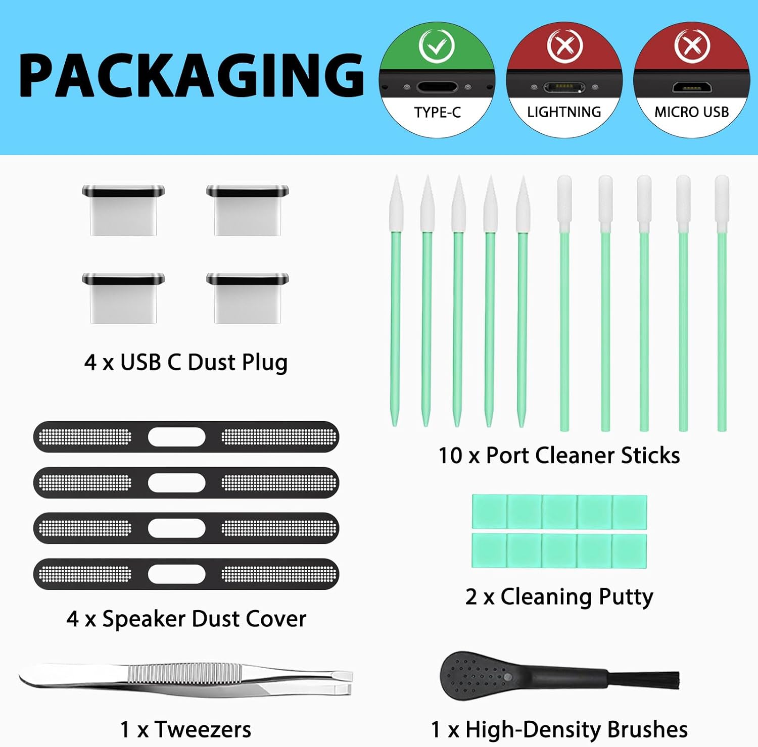 USB C Dust Plug Cover for Charging Port, Type C Cleaning Kit & Speaker Cap Cleaner, Phone Accessories Compatible with iPhone 17 Pro Max Only (Not iPhone 17 / Pro) thumbnail