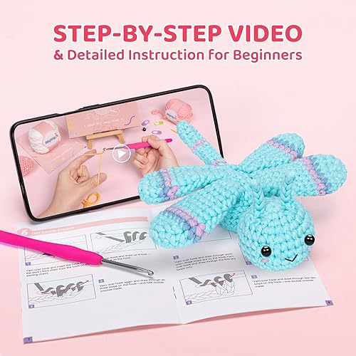 Miniatura 4 de Kit completo de ganchillo para principiantes, kit completo de ganchillo de animales con más de 40% de hilo de cinta preiniciada, tutoriales en video