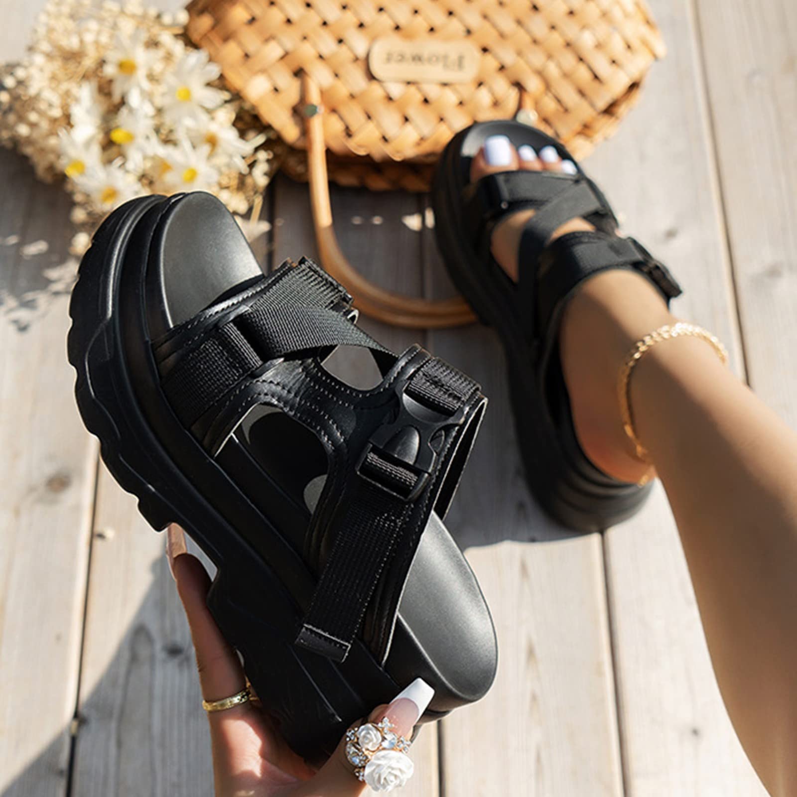 Amazon.com: Women Shoes Thick Sole Sandals and Slippers Open Toe Casual  Sandals Wedge Heel Outdoor Womens Leopard Sandals Size 6 (Black, 7.5)