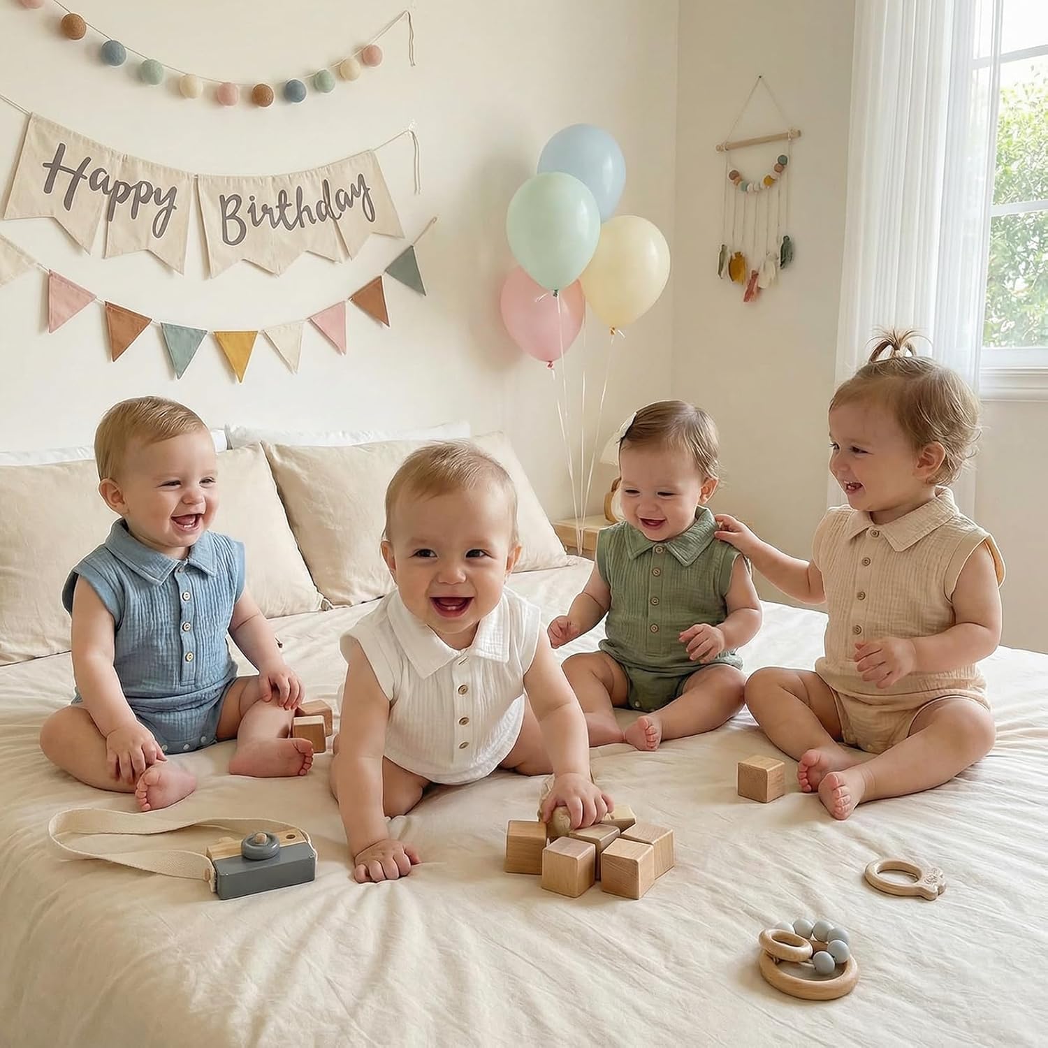 Honganda Newborn Baby Boy Cotton Linen Romper Short Sleeve Lapel Collar Button Down Jumpsuit Summer Solid One Piece Outfit