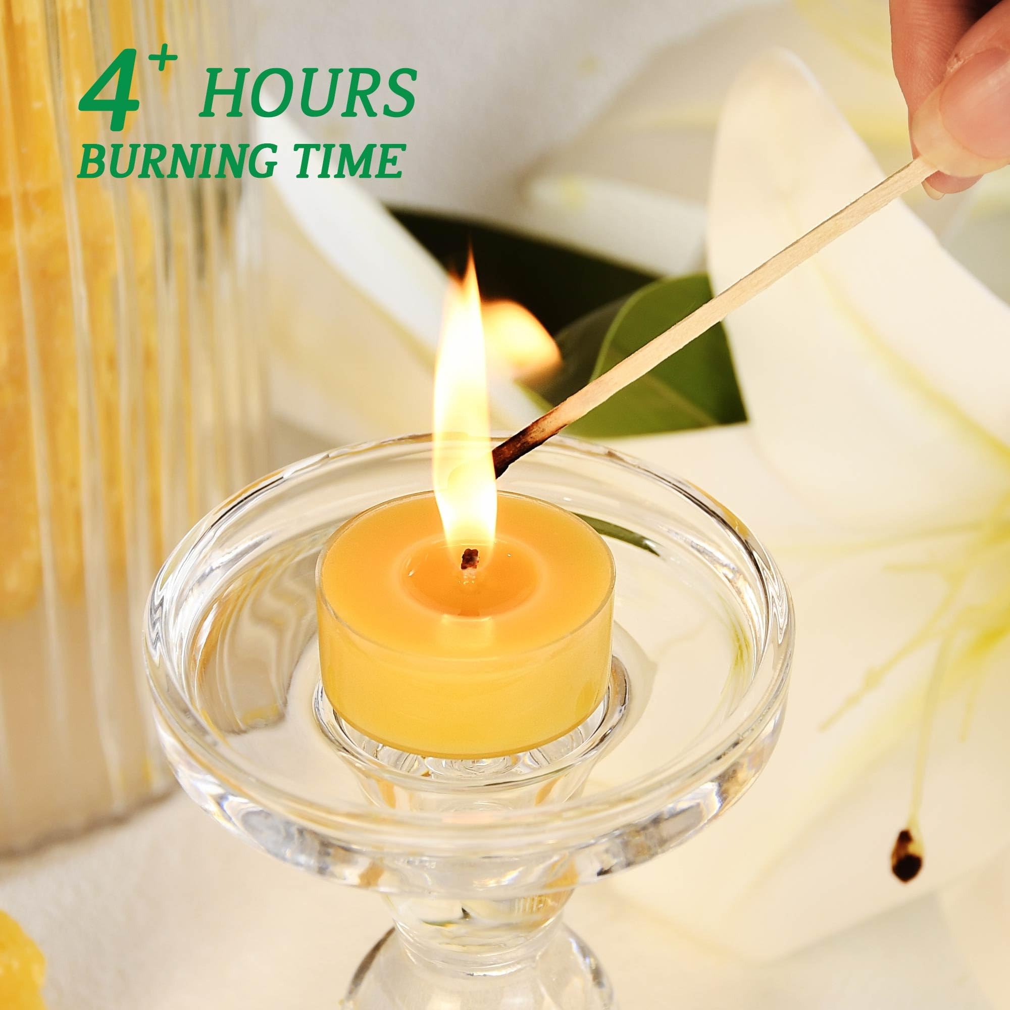 Velas de cera de abeja, hechas a mano, paquete de 24 velas de cera de abeja natural sin perfume, 4 horas de tiempo de combustión, para decoración del hogar, ambiente de fiesta
