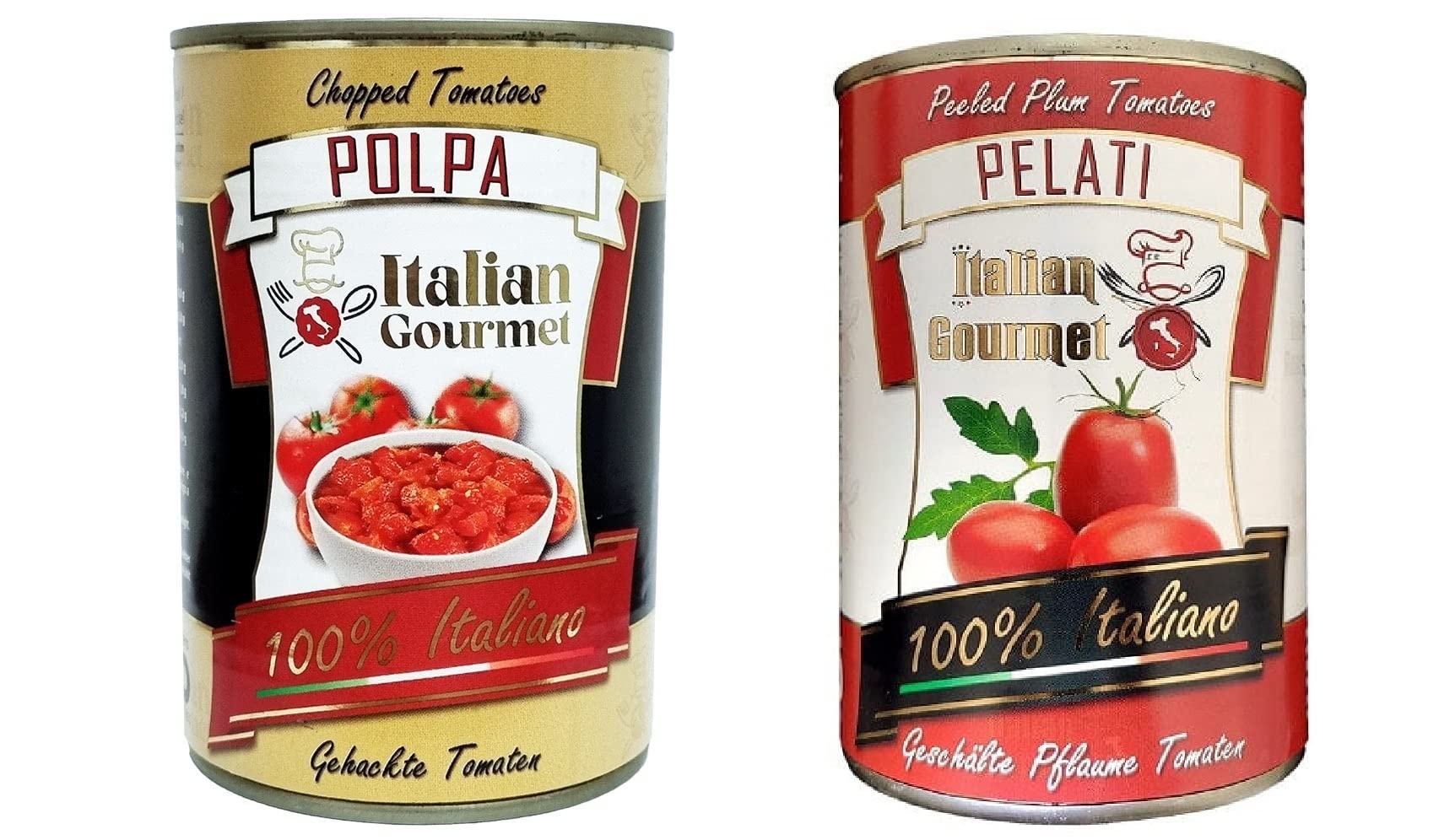 12 x Italian Gourmet Polpa di pomodoro + 12 x Italian Gourmet Pelati pasta de tomate finamente picada, 24 x 400 g