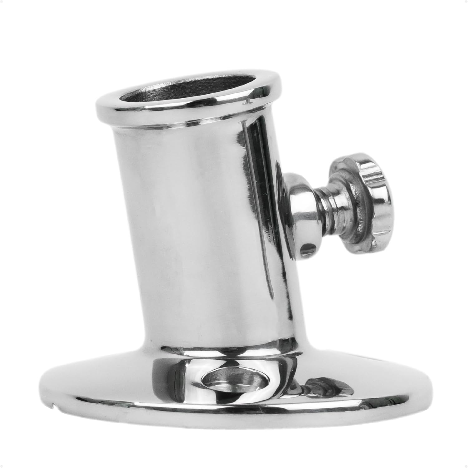 Five Oceans Top-Mount Boat Flag Pole Socket with Knob, Flag Pole Holder, Fits 3/4 Inch Diameter Poles - Tilts 15-Degree Angle, Marine Heavy Duty Polished AISI316 Stainless Steel - FO3109