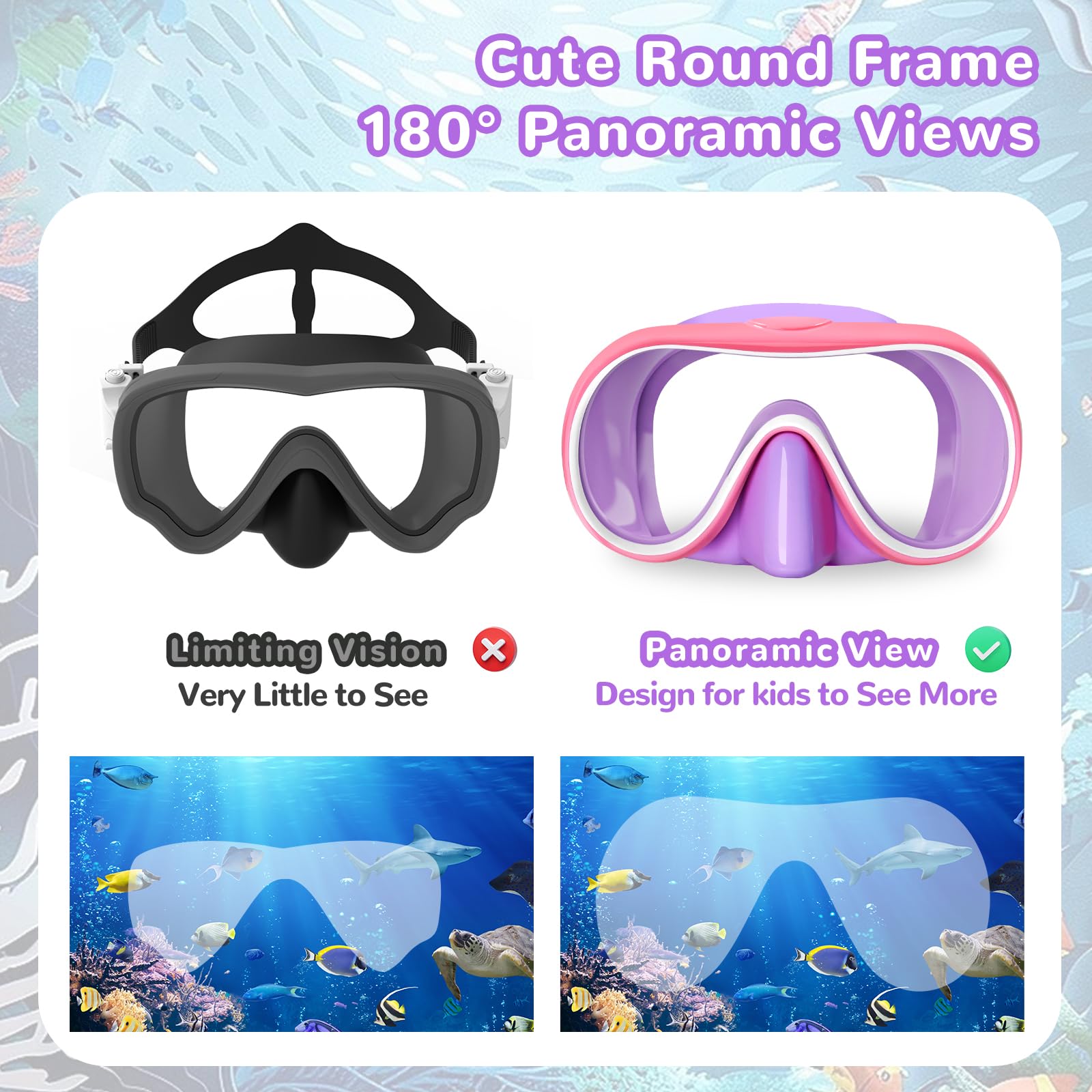 Keary Kids Swim Goggles with Nose Cover Swimming Goggles for Kids 6-14 8-12 Age 4-7 3-6 3-5 Snorkel Mask Toddler Boys Girl Youth Child Anti Fog Diving Mask Pool Water Glasses Round Frame Leakproof