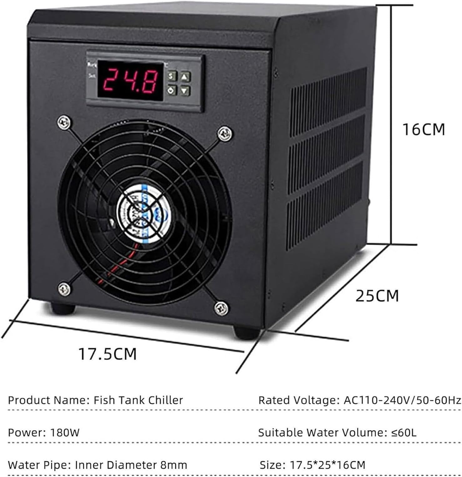 Akwarium Akwarium Chiller Elektroniczna Chłodnica Inteligentna Chłodnica Akwarium z Pompą Wodną do Hydroponiki Meduzy Rafy Koralowej,60L