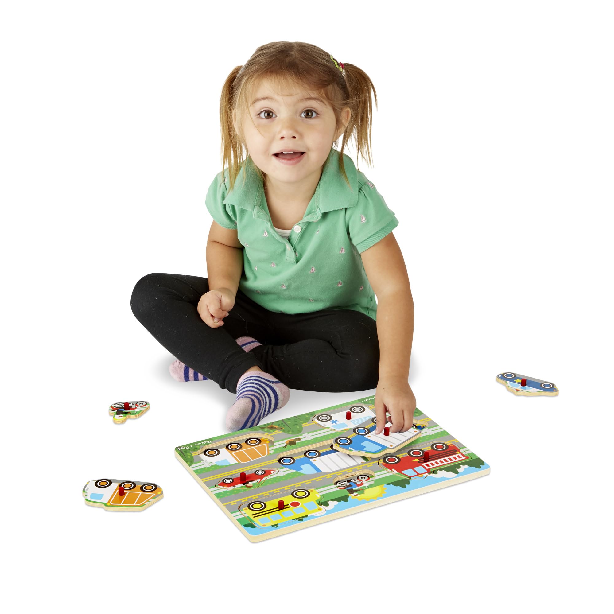 Melissa & Doug Set di 3, Puzzle con Pioli in Legno - Animali della fattoria, Safari e Veicoli, Giochi in legno, Giocattoli per lo sviluppo, 3+, Regalo per bambini e bambine