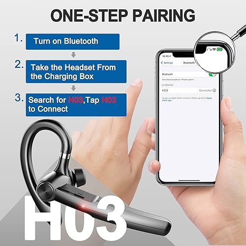 Miniatura 4 de Bluetooth Headset with Microphone,48Hrs V5.3 Handsfree Wireless Headset Bluetooth Earpiece for Cell PhoneBusinessOfficeDrivingTrucker