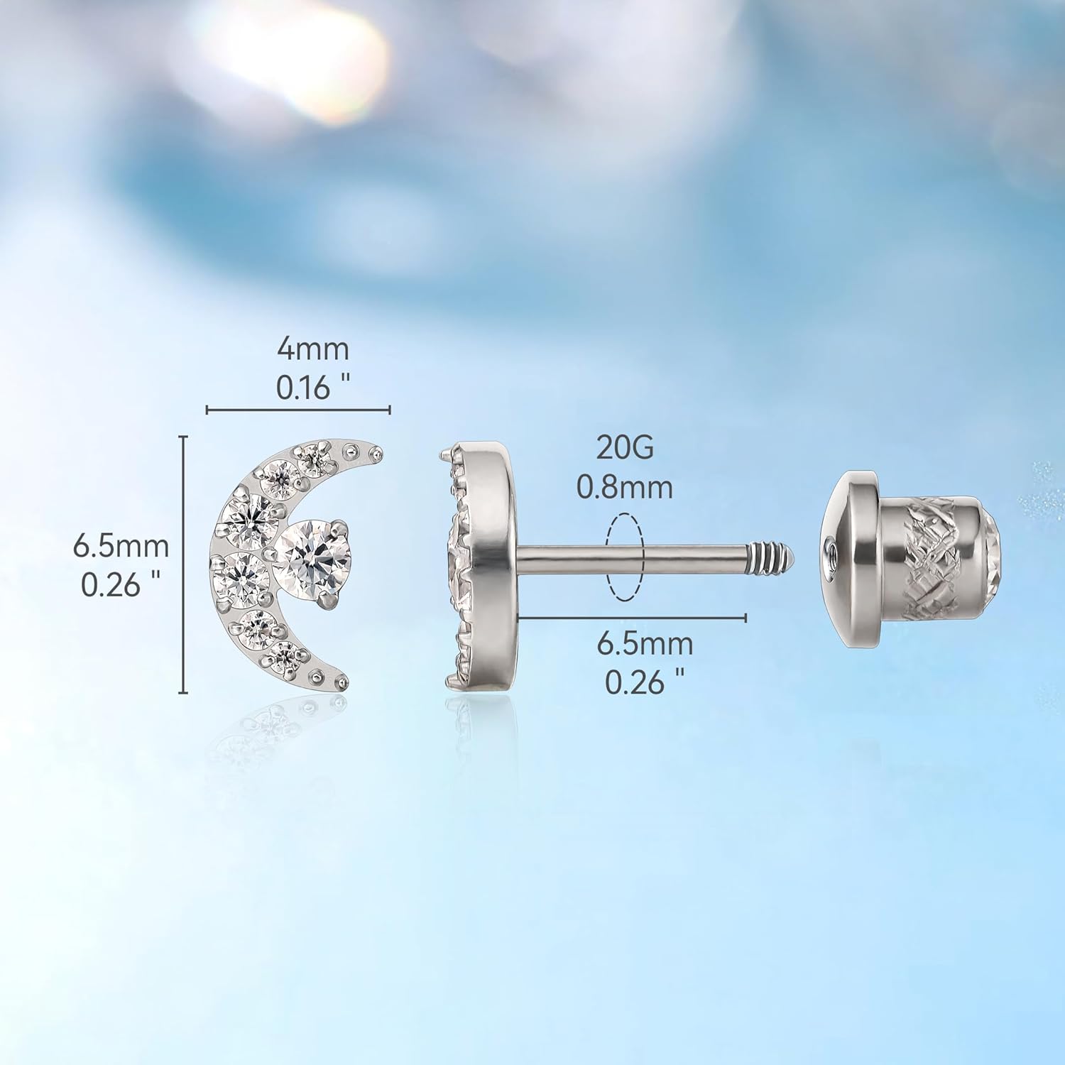 Limerencia Hypoallergenic G23 Implant Grade Titanium Screw Back Earrings Tragus 20G Helix F136 Piercing Post for Sensitive Ears Cartilage - Image 5