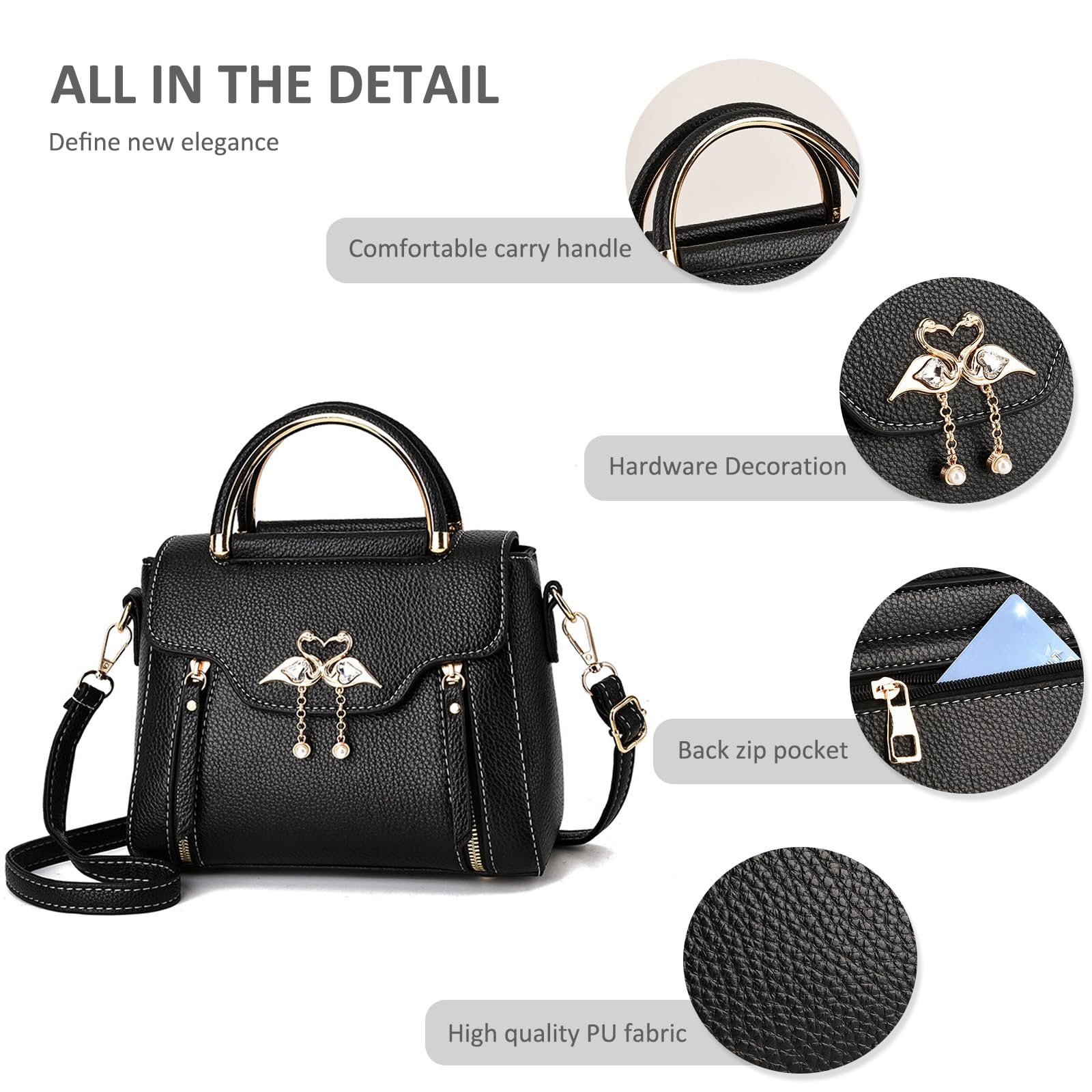NICOLE & DORIS Bolso Bandolera Mujer Pequeños Bolso de Hombro Cuero PU Bolsos de Mano Crossbody Bolsos Cruzados para Movil Bolsos de Fiesta Negro