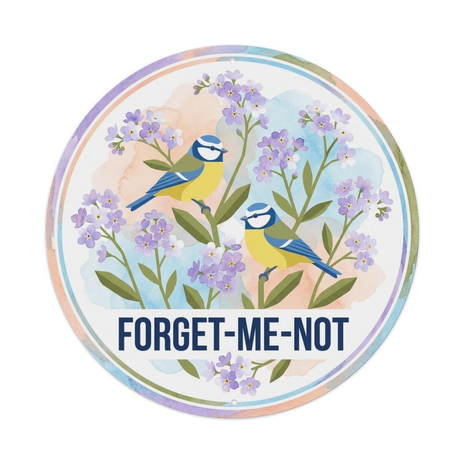 Watercolor Bird Slogan Forget Me Not Myosotis Flowers Metal Tin Sign