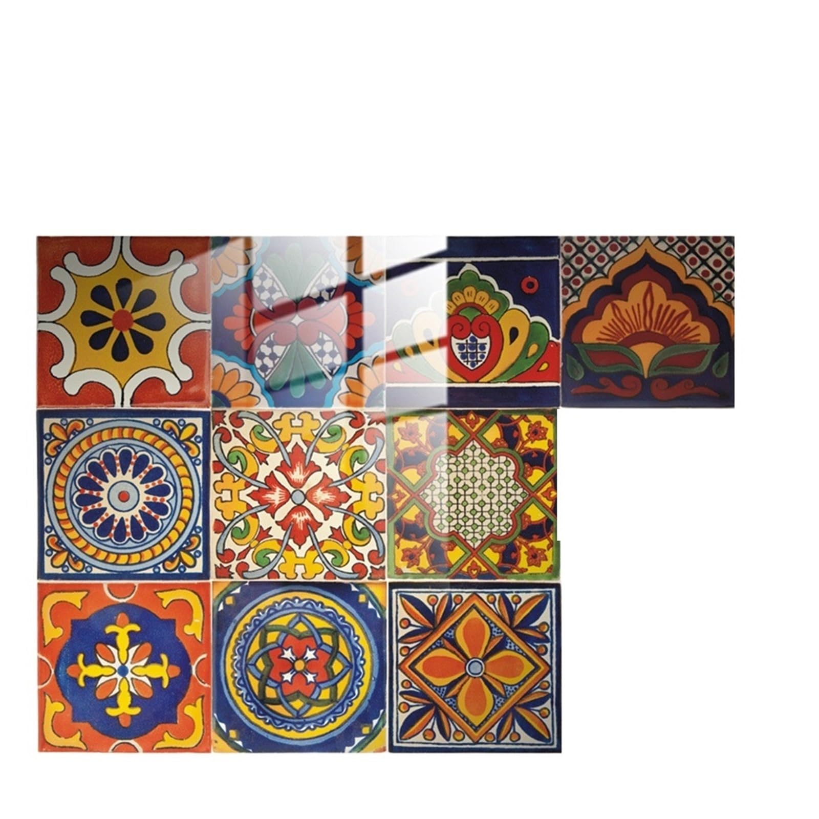 Wall Tile Sticker Tile Stickers 10pcs Retro Pattern Surface Crystal Tiles Sticker Waterproof Murals Self-Adhesive Decorative Kitchen Tables Wall(Color2)