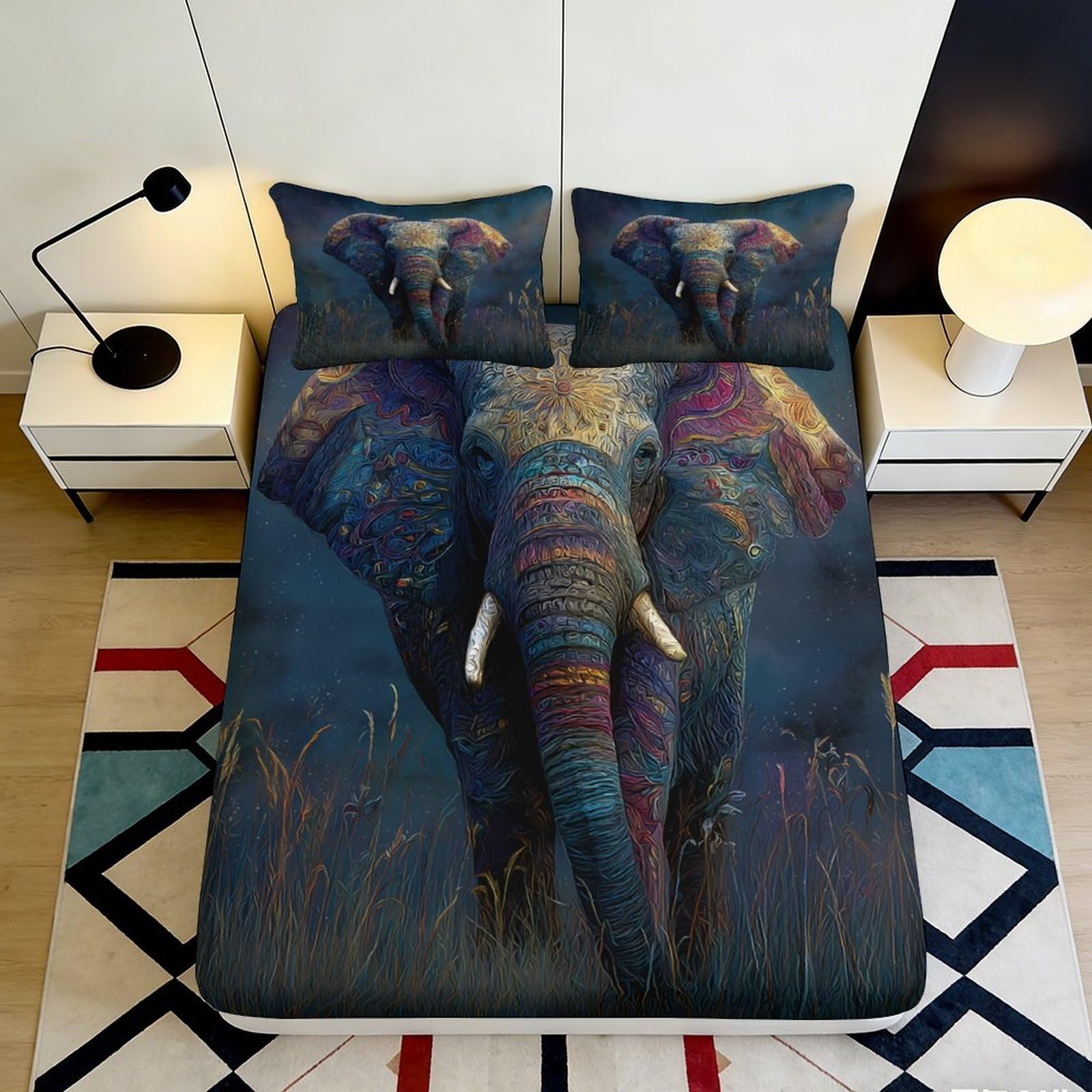 Pnayamiorkfel Style-4 3D Printed Colorful Elephant Fitted Sheet Microfiber Soft Bed Cover For Bedroom Decor Dorm Mattress Protection 90X200x25cm