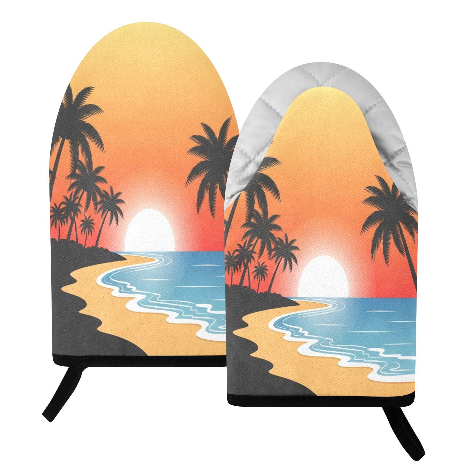 BURSTDDY Palm Tree Beach Sunset Oven Mitt,Heat Resistant Kitchen Mitts for Cooking
