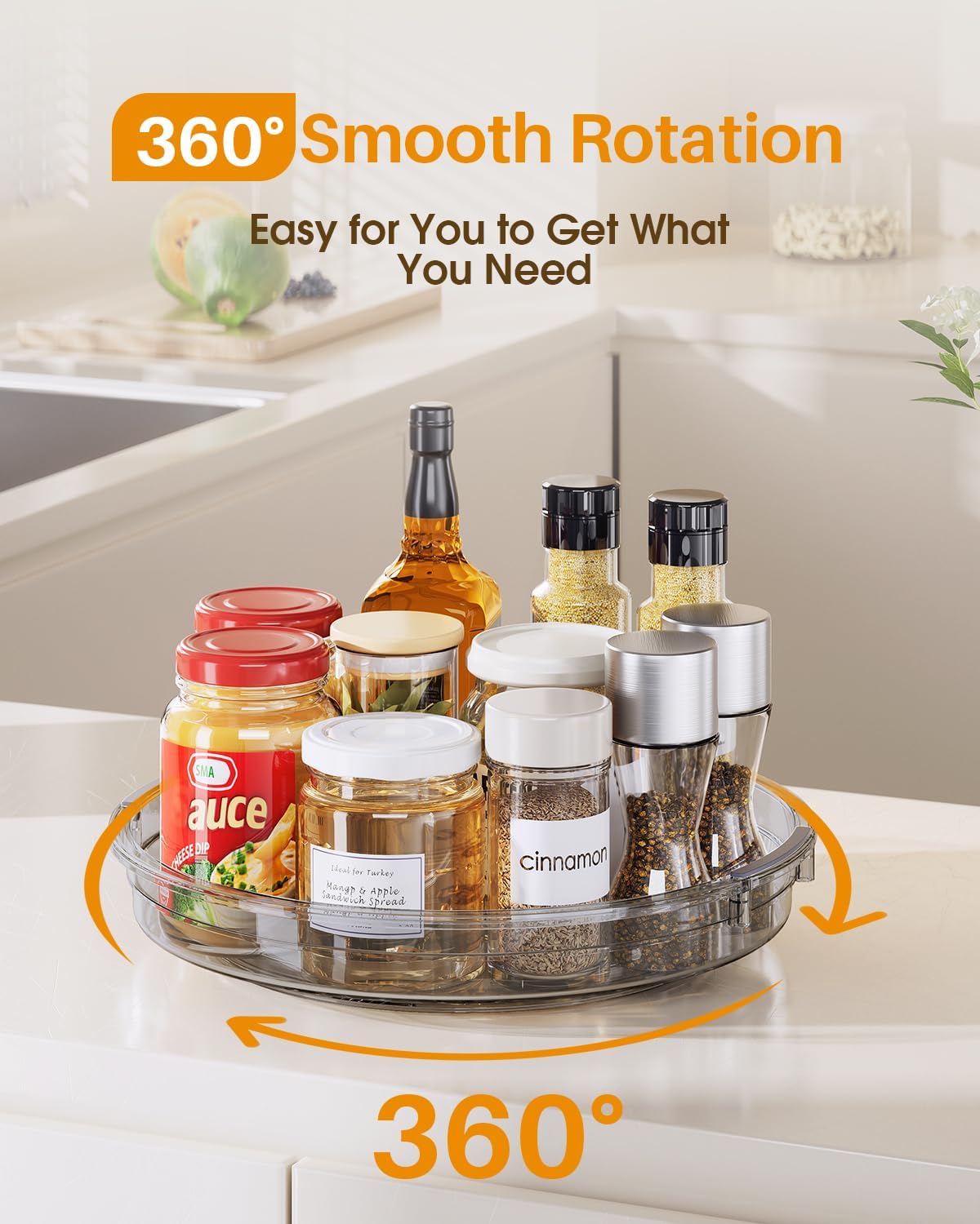 LAMU 2 Pack 10.6in Lazy Susan Organizer Turntable for Cabinet, Lazy Susan for Refrigerator Rotating Organizer for Fridge, Kitchen, Pantry, Countertop, Bathroom, Medicine Cabinet Organizer, Gray image 3