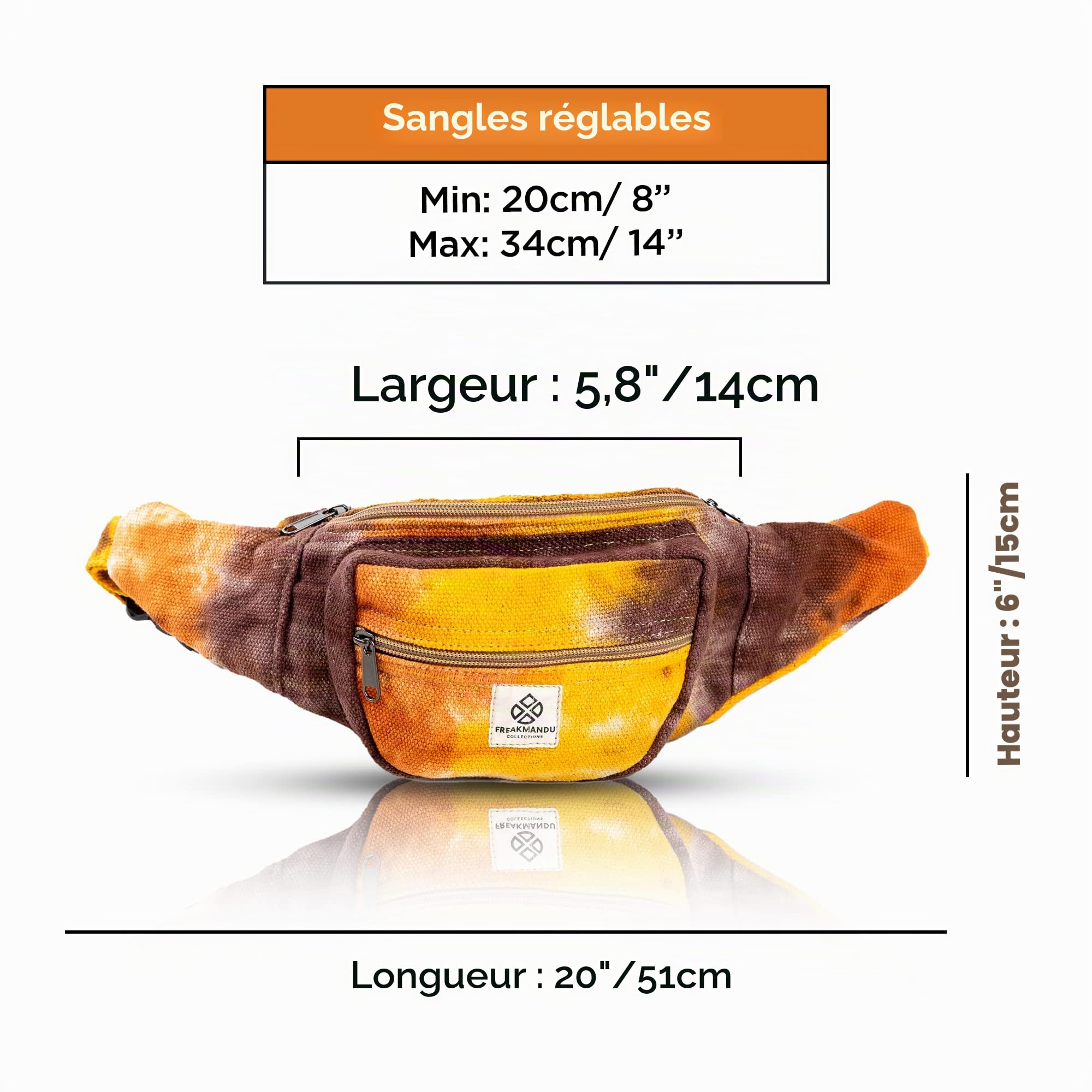 Freakmandu Sac Banane Unisexe en Chanvre – Fanny Packs, Sac Banane pour bandoulière, Sacs de Hanche Faits à la Main pour la randonnée, la Course, Le Jogging, Hommes et Femmes, Voyage Automne