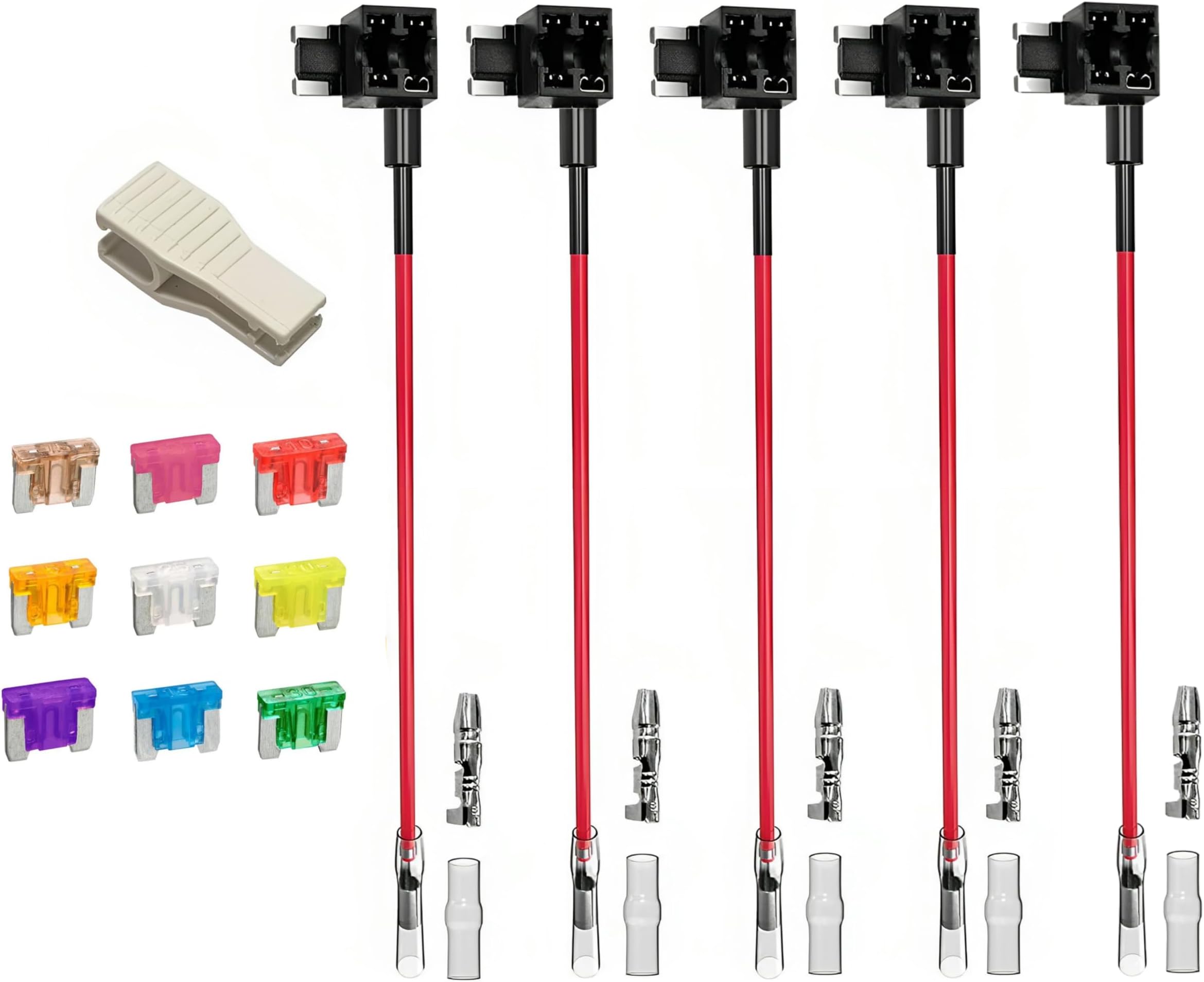 5 Pack 12V 24V AddaCircuit Low Profile Mini Fuse Tap, 16 AWG Piggy