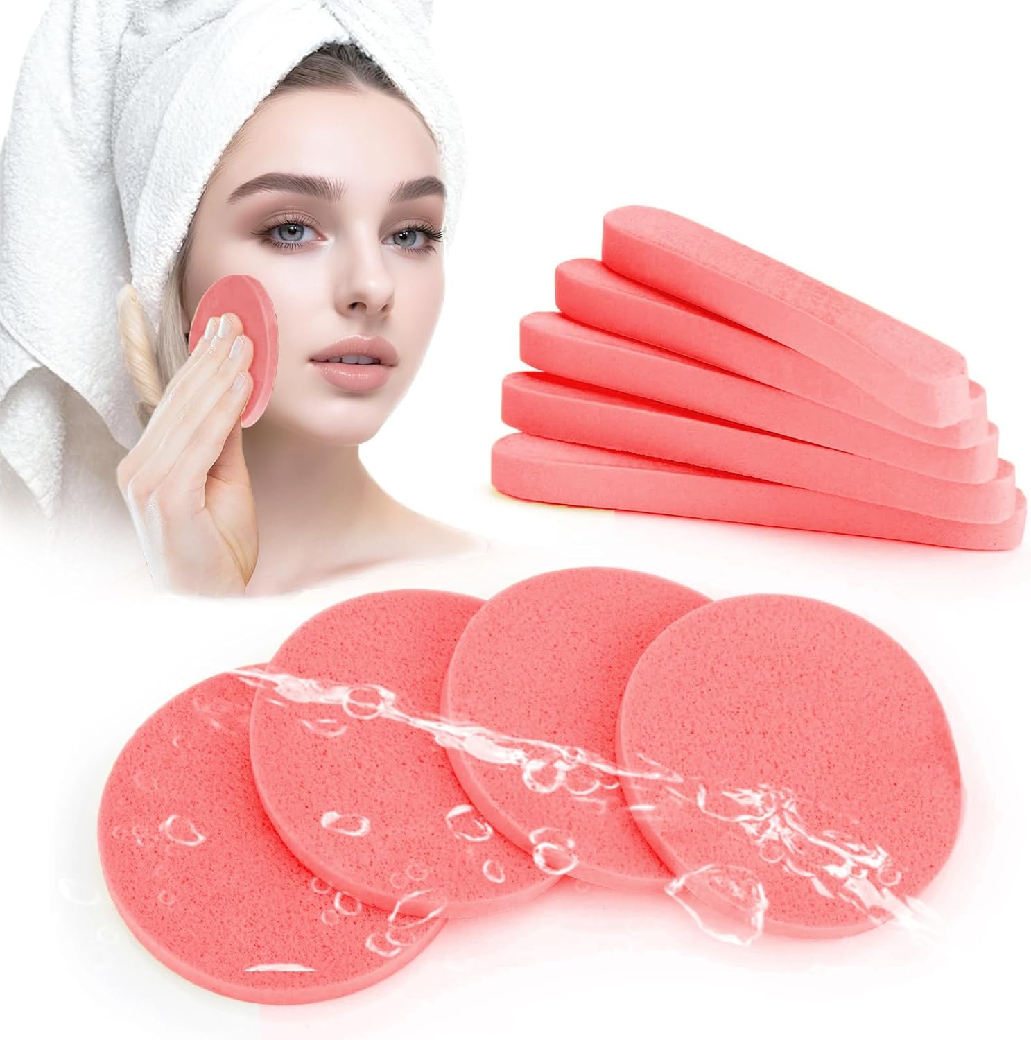 Compressed Facial Sponge,Reusable Makeup Blender 250 Count,Soft Round Wash Sponges for Estheticians Makeup Removal,Face Cleansing Exfoliating Compress Spa Pads for Women,Pink
