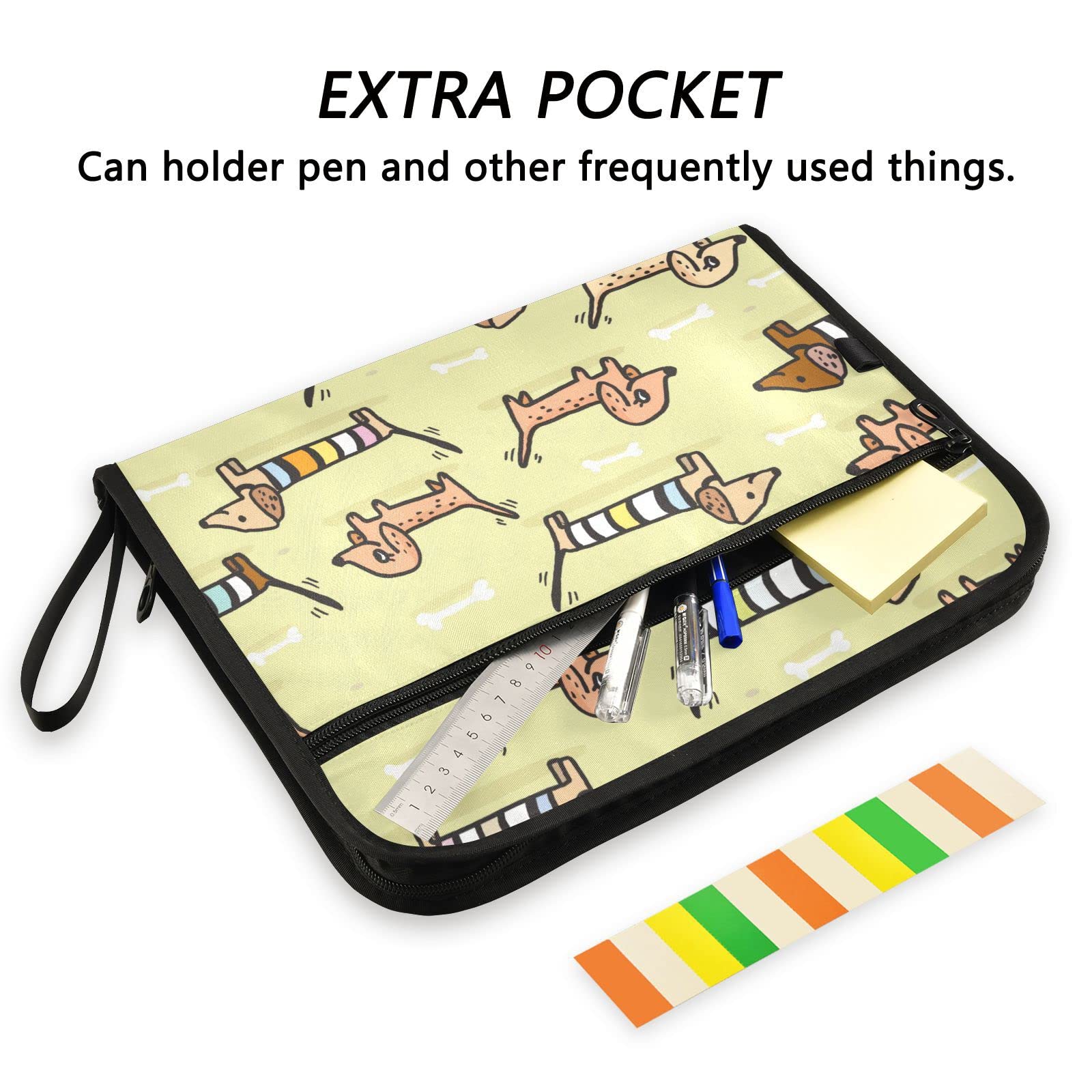 ZZKKO Dachshund Puppy Expandable File Folder - 13 Pockets, Letter Size, Cute Yellow Document Organizer - View #6