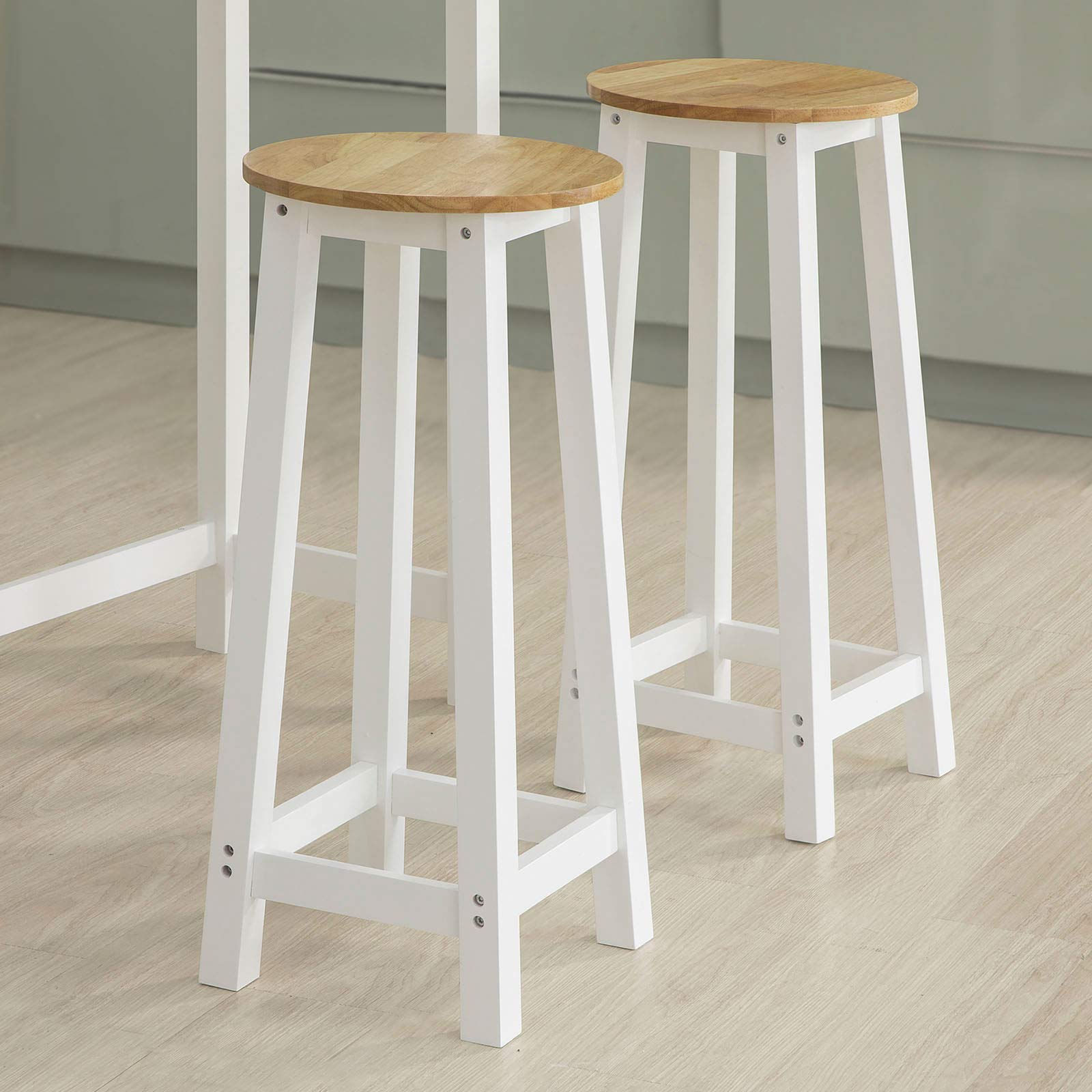 SoBuy FWT50-WN Set de 1 Table + 2 Tabourets Ensemble Table de Bar bistrot + 2 tabourets avec Repose-Pieds Table Mange-Debout Table Haute Cuisine – Blanc Naturel