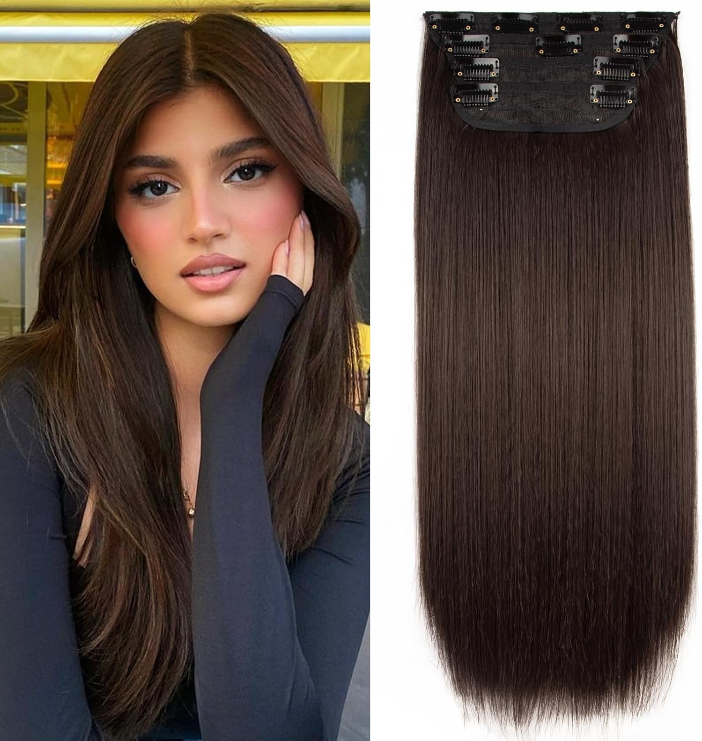 Hair Extensions Clip in Synthetic Hair Extensions Long Straight 4PCS