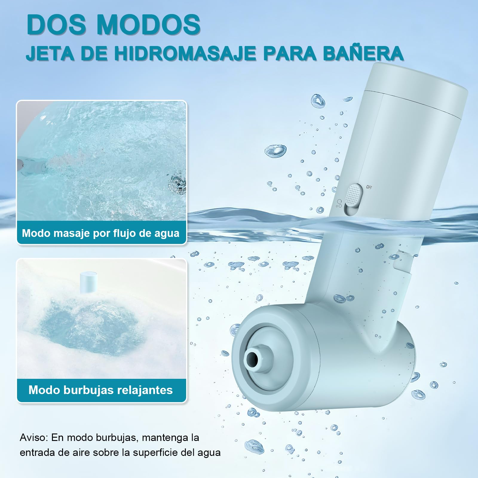 Bañera de Jet Spa, Proporciona una Intensidad de Masaje de 65 kPa, Jet de Baño Recargable, Accesorios de Bañera Portátiles Sin Cable con Velocidad Ajustable, Relajante (Azul)