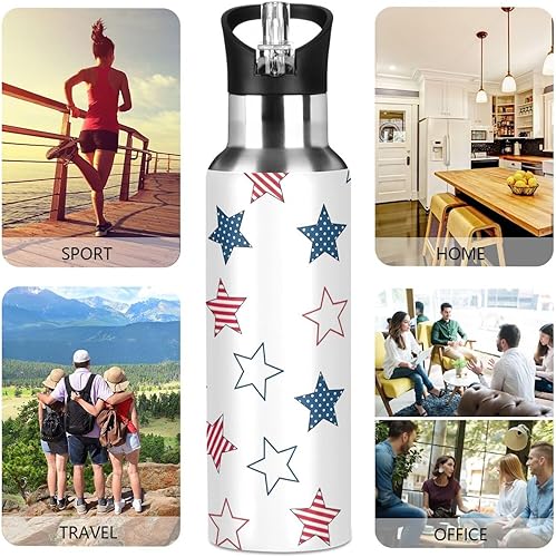 Miniatura 5 de Stars Us Flag White Insulated Water Bottle 20 Oz Leakproof Water Bottles, BPA-Free Sports Water Bottle with Straw