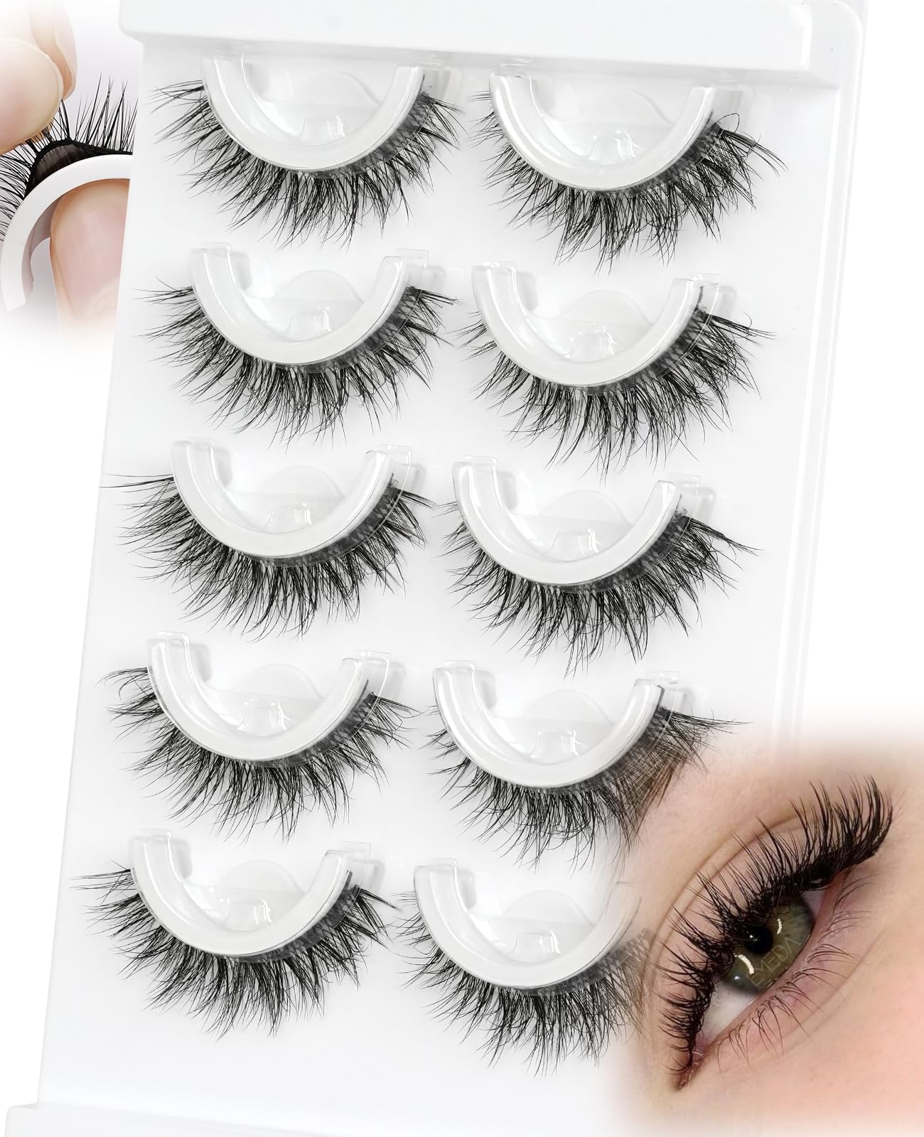 Self Adhesive Pre-glued Glueless Eyelashes - Natural Look No Glue Eyelashes 14mm Natural Cat Eye Pre-glued Waterproof Glueless No Glue Needed Reusable Stick on False Strip Lashes by EMEDA(T07)