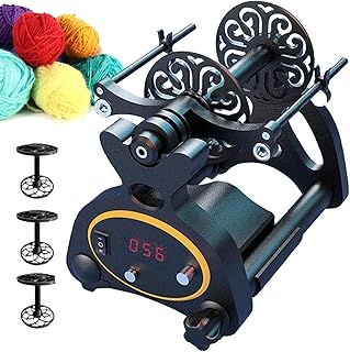 FHRKA Máquina bobinadora de Hilo automática para el hogar, Mini rueca eléctrica de 800 RPM con Pantalla Digital, 3 carretes (Yellow)