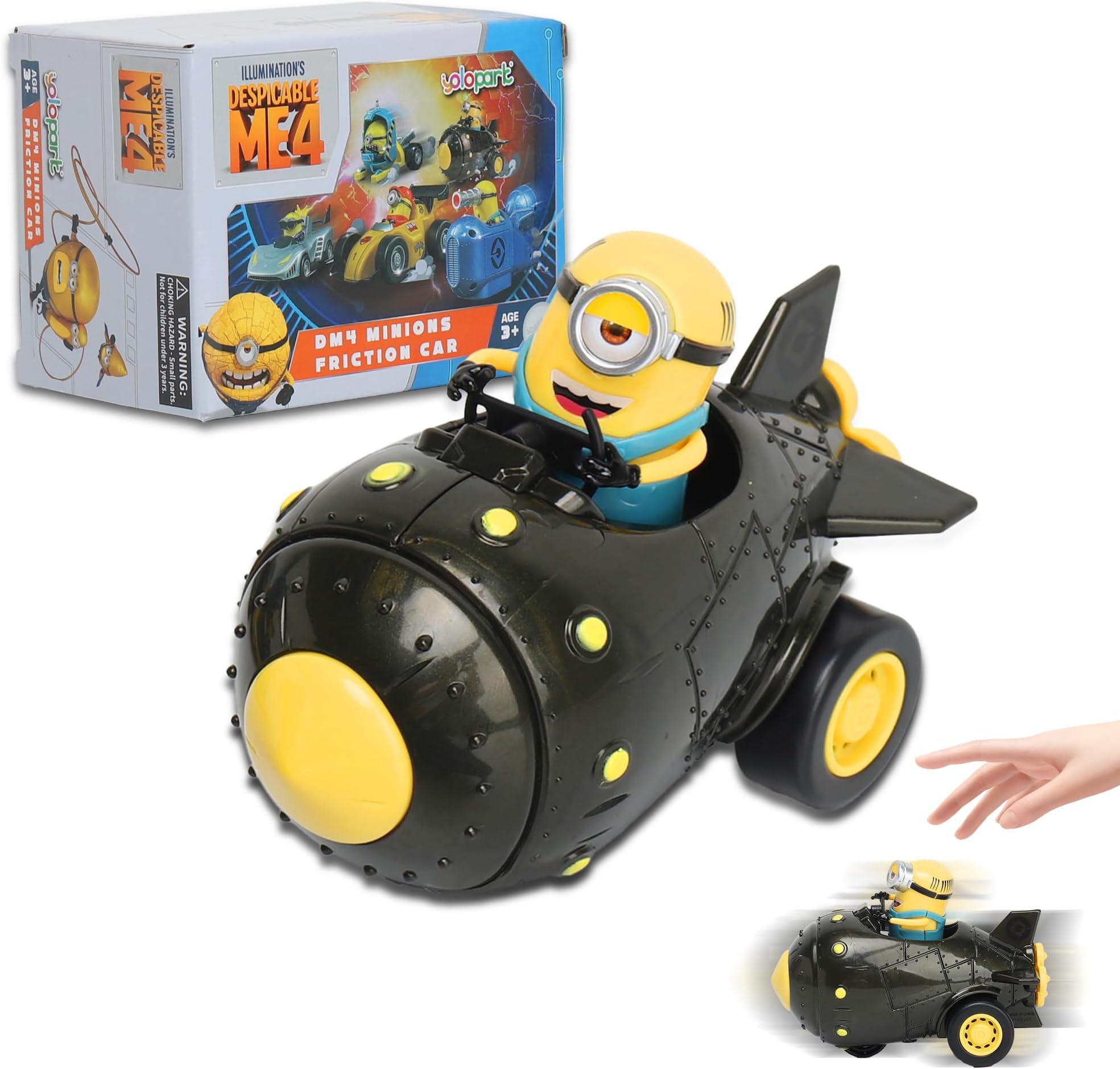 YOLOPARK Minions Despicable Me 4 Toys, Rocket Minions Mel Toy Cars Gifts for Toddler Boys and Girls Age 3 4 5 6 7 8 Year 0ld, Friction Powered Cars Pull Back Minions Action Figure Party Favors