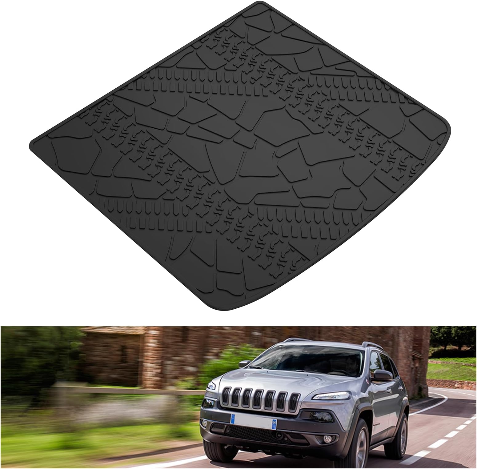Cargo Mat for 2014-2023 Jeep Cherokee, Custom Fit All Weather Rear Cargo Liner, Heavy Duty TPE Tray Trunk Mat, Black