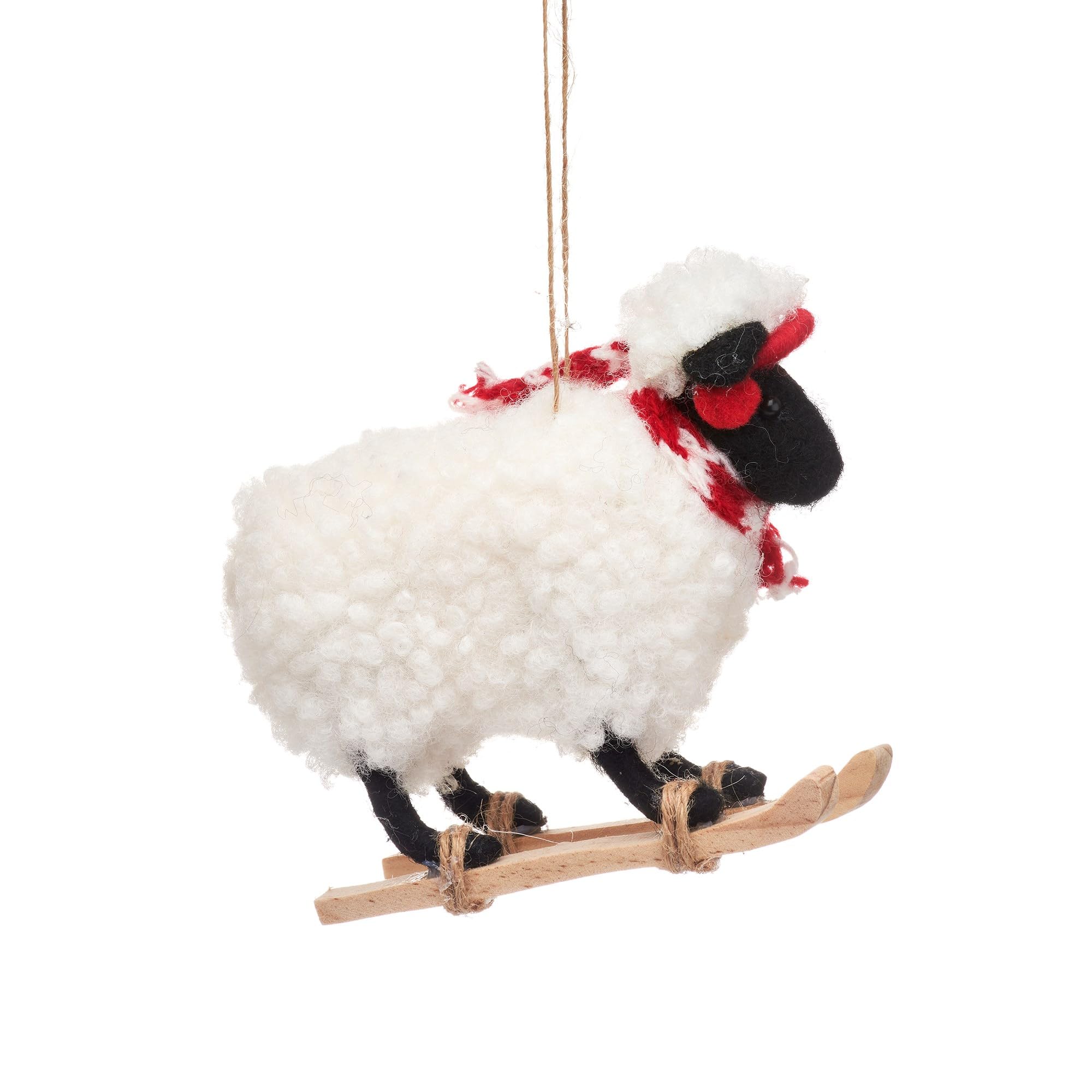 Sass and Belle Felt Sheep on Skis Christmas Tree Decoration With Rustic Twine